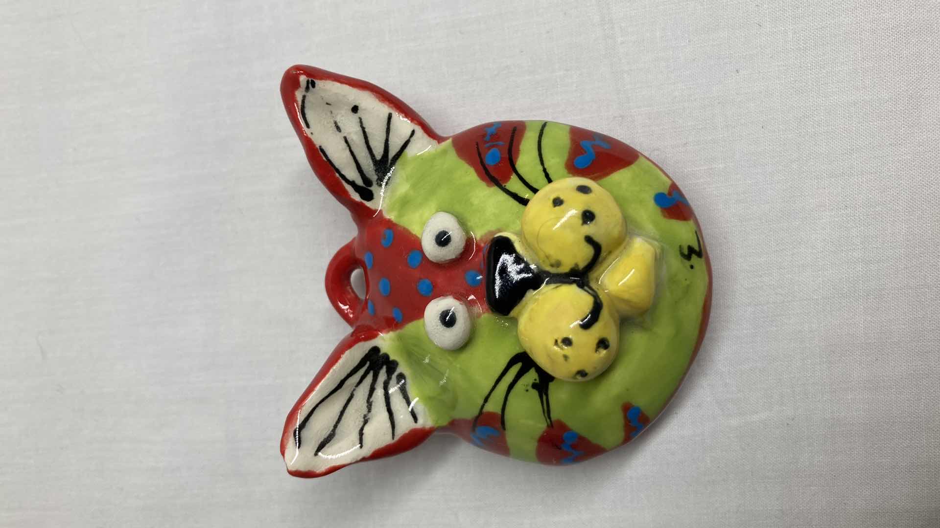 Photo 1 of ABSTRACT MULTI COLOR CERAMIC CAT ORNAMENT BY DOTTIE DRACOS 2.5” X 2.75”