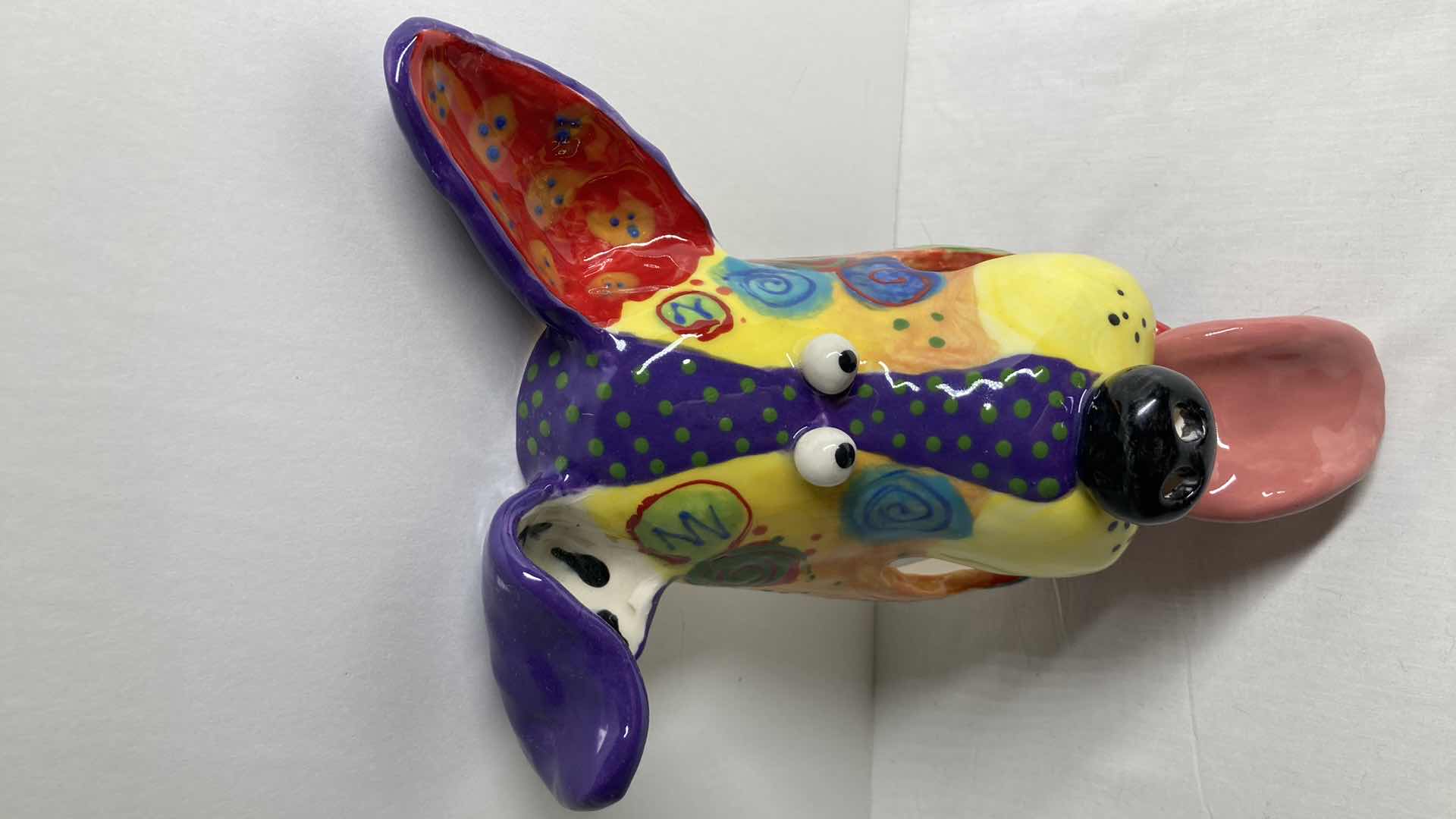 Photo 4 of ABSTRACT MULTI COLOR CERAMIC DOG MASK 3-13 BY DOTTIE DRACOS 6.5” X 10.5”
