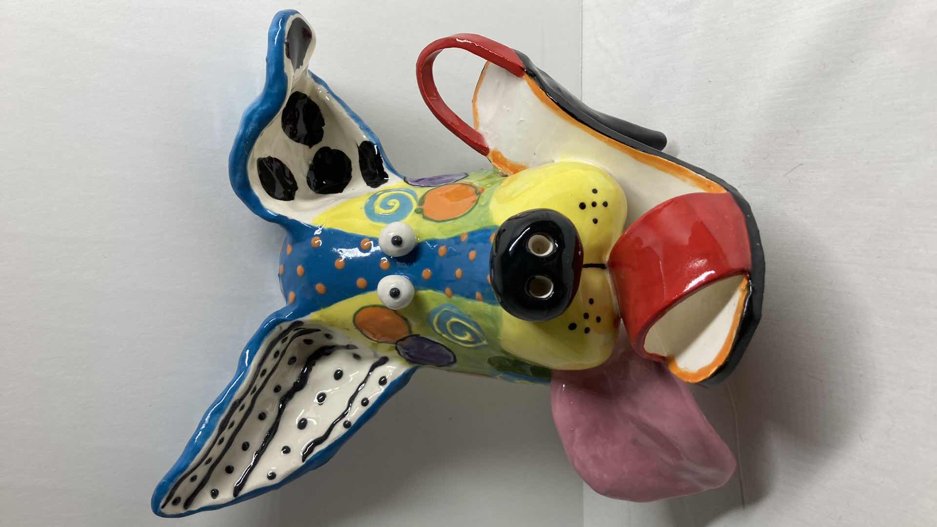 Photo 1 of ABSTRACT MULTI COLOR CERAMIC DOG MASK BY DOTTIE DRACOS 9.25” X 9.5”