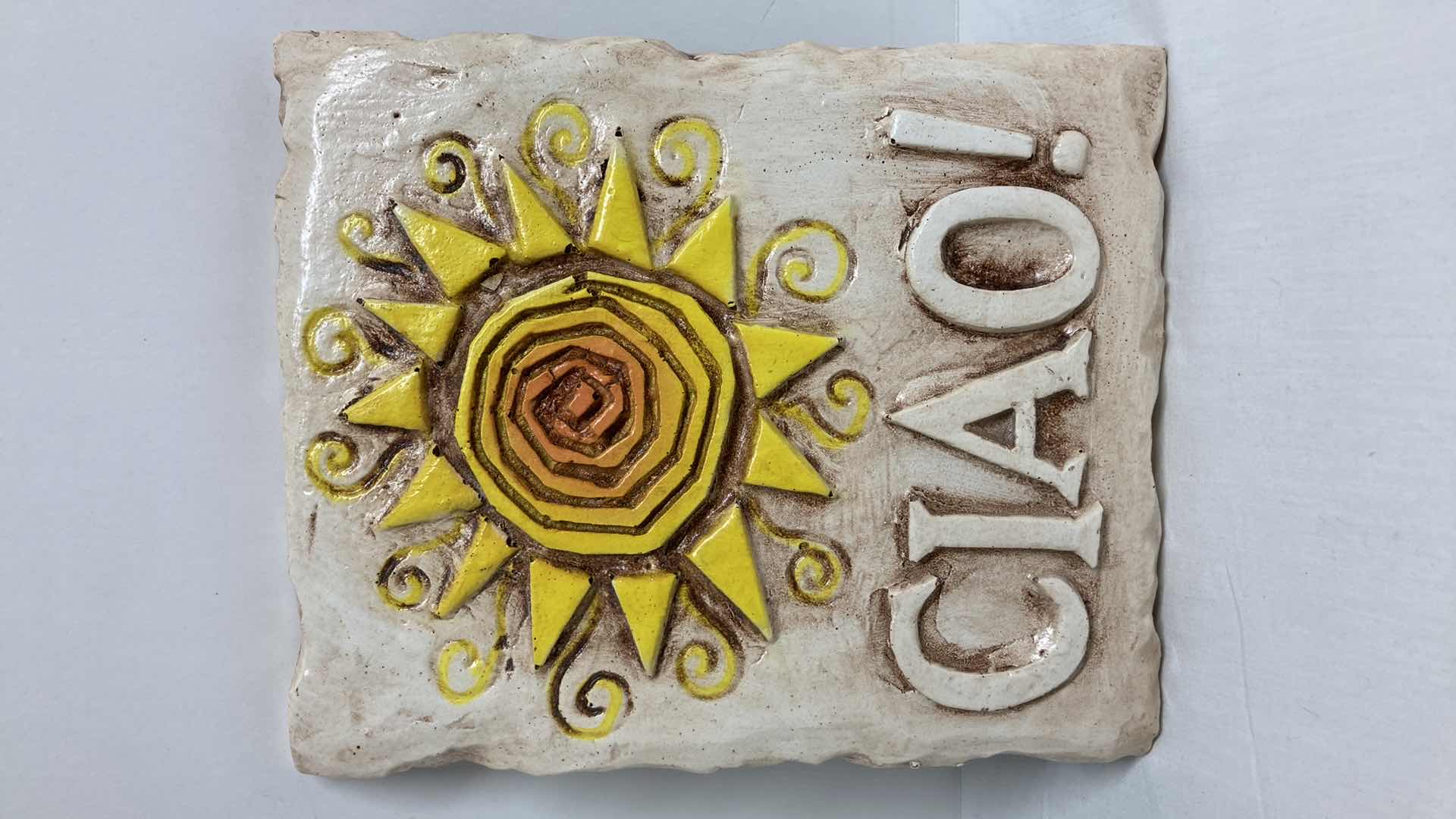 Photo 1 of CIAO! SUN SCULPTED POLY-RESIN WALL PLAQUE 
BY AL PISANO 7.25” X 8.75”