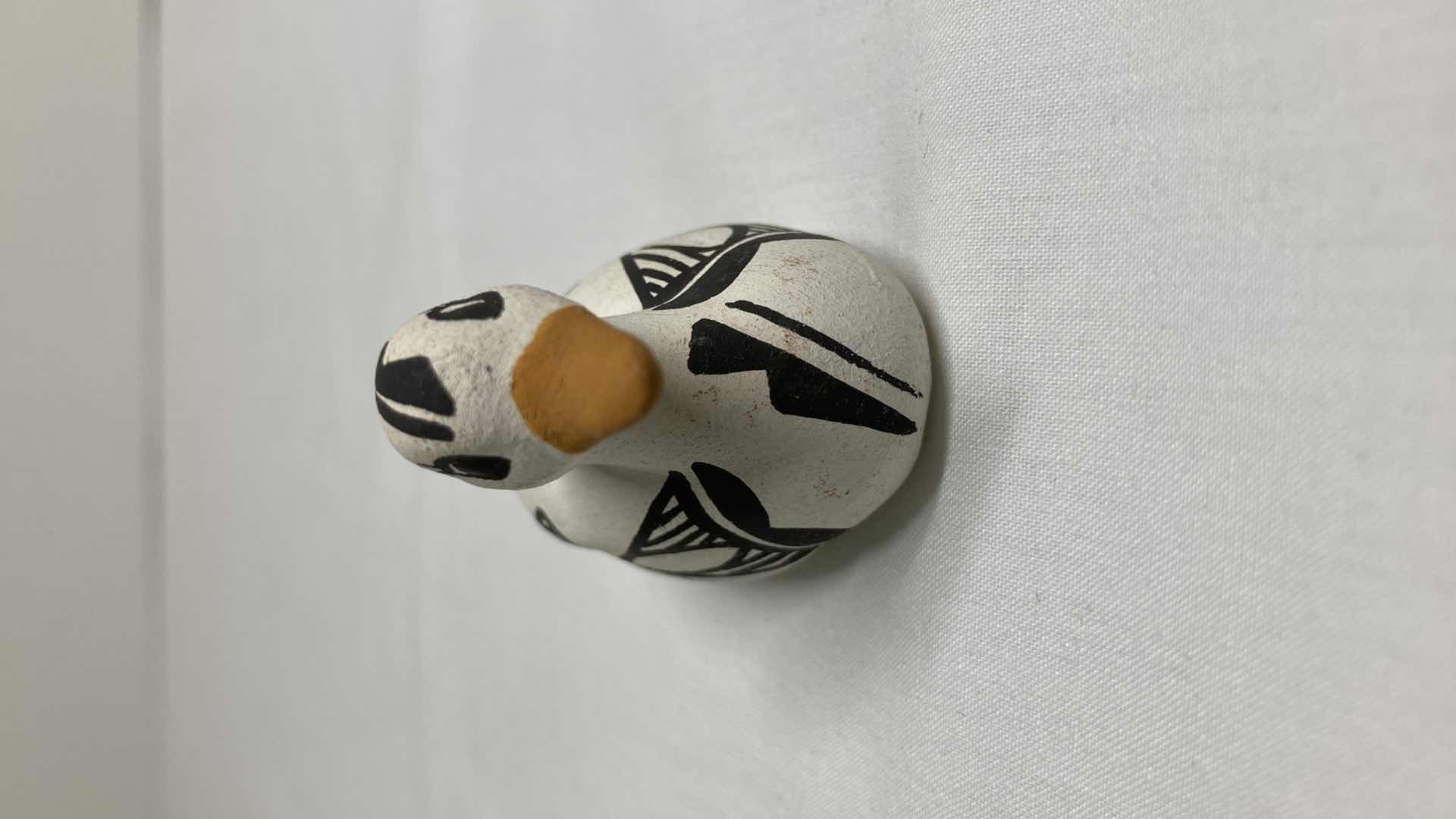 Photo 2 of TRIBAL PRINT DUCK FIGURINE BY S. CHINO 2.5” X 1.75”