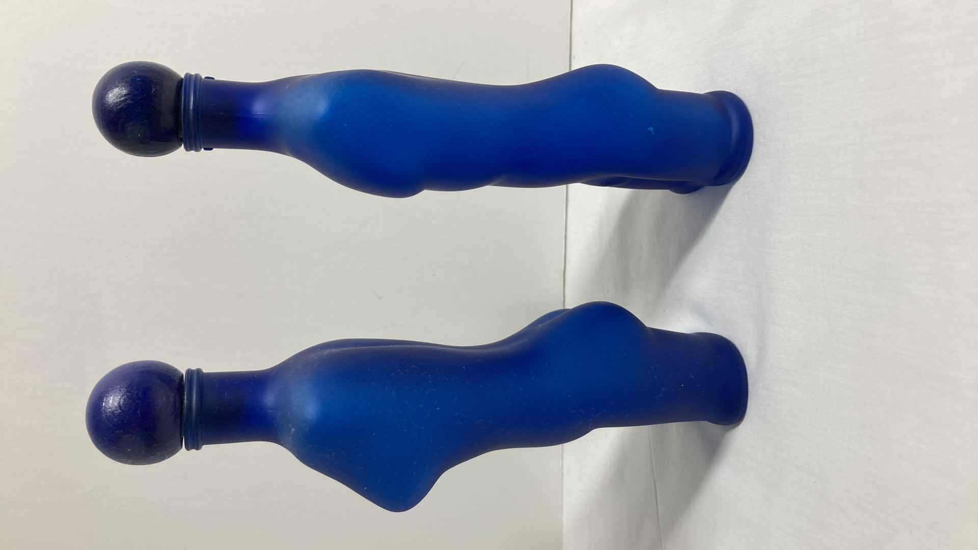 Photo 2 of MALE & FEMALE BODY BLUE FROSTED GLASS DECANTERS (2) 3” X 8.75”