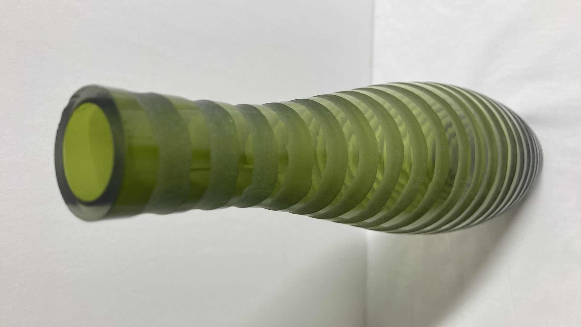 Photo 3 of LINEAR GREEN GLASS VASE 2.75” X 11.75”