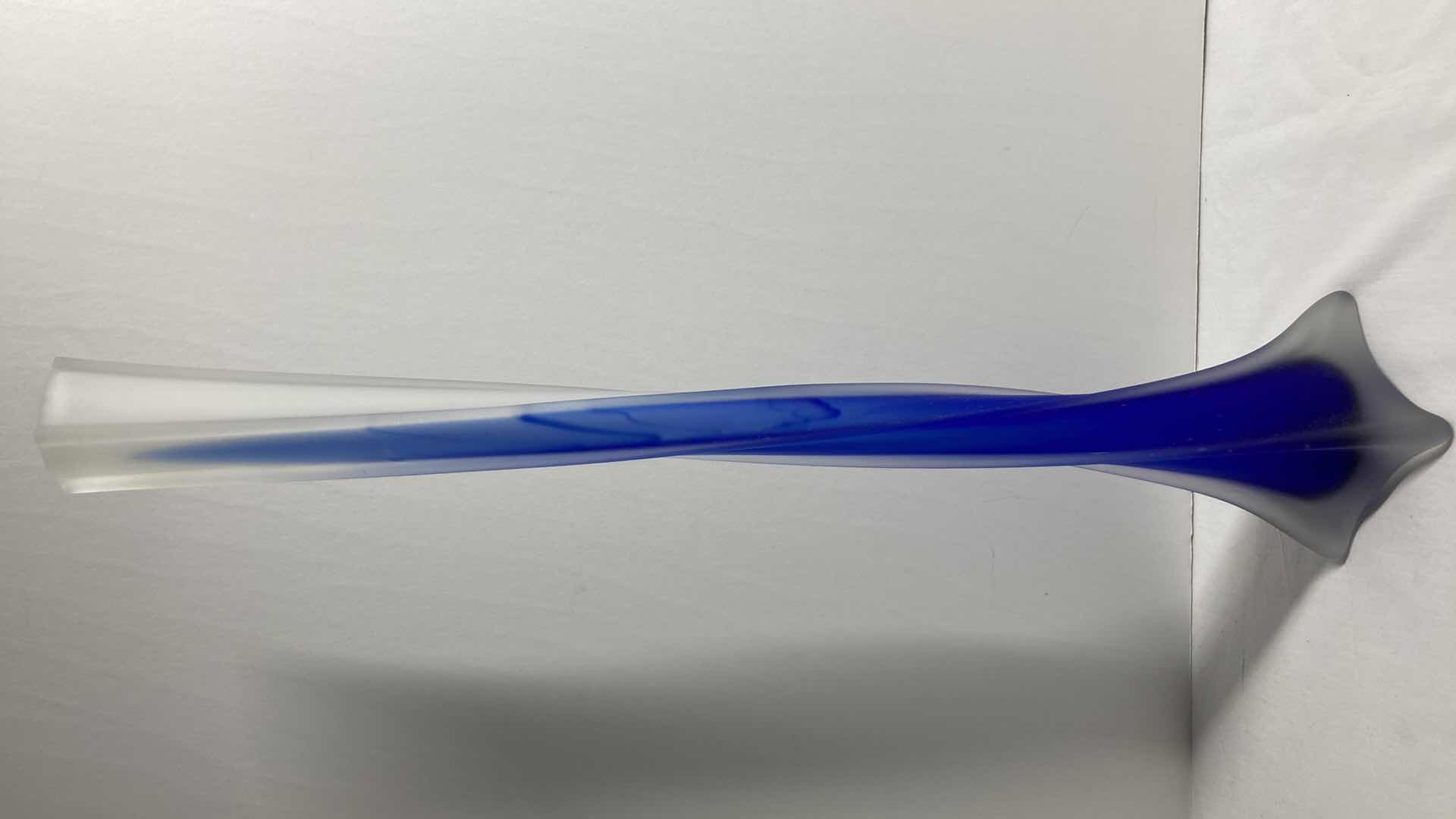 Photo 2 of SPIRALED CLEAR & COBALT BLUE FROSTED GLASS VASE 3.5” X 19.5”