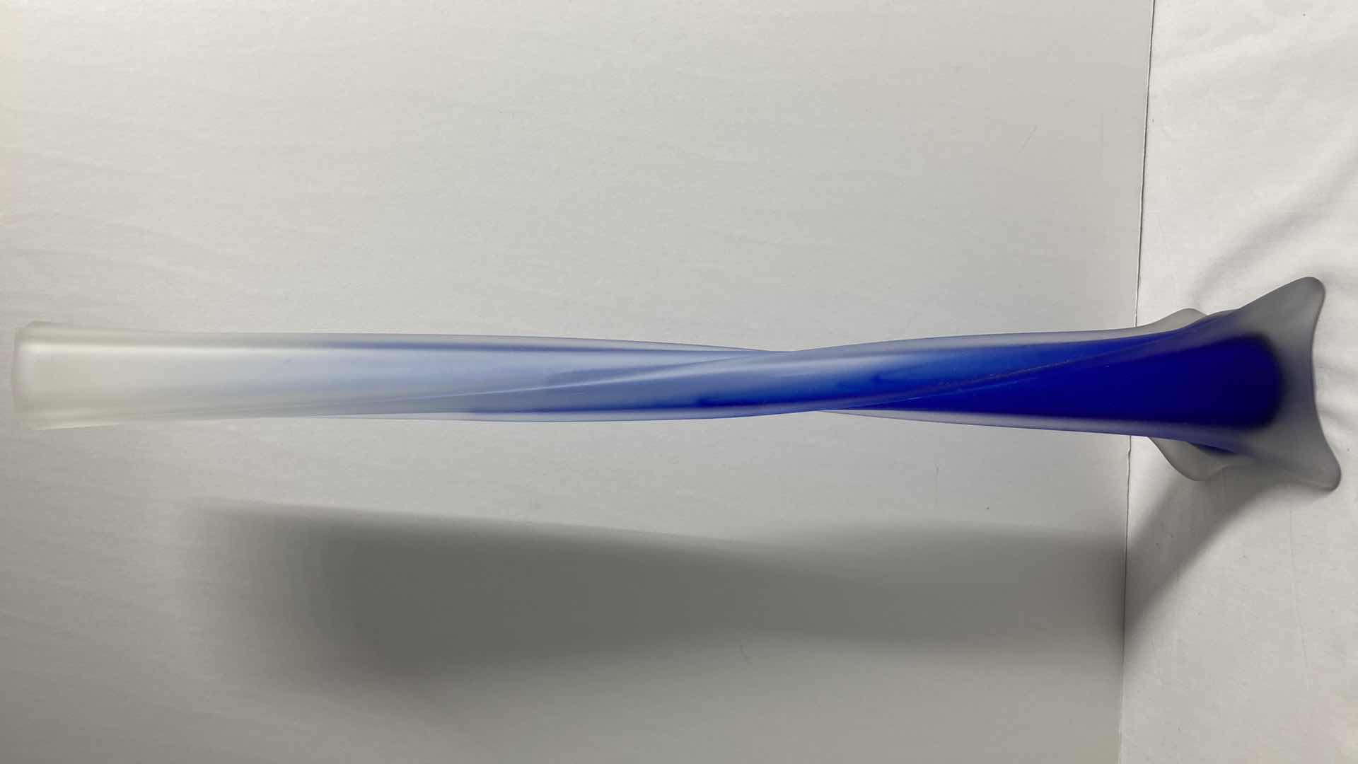Photo 1 of SPIRALED CLEAR & COBALT BLUE FROSTED GLASS VASE 3.5” X 19.5”