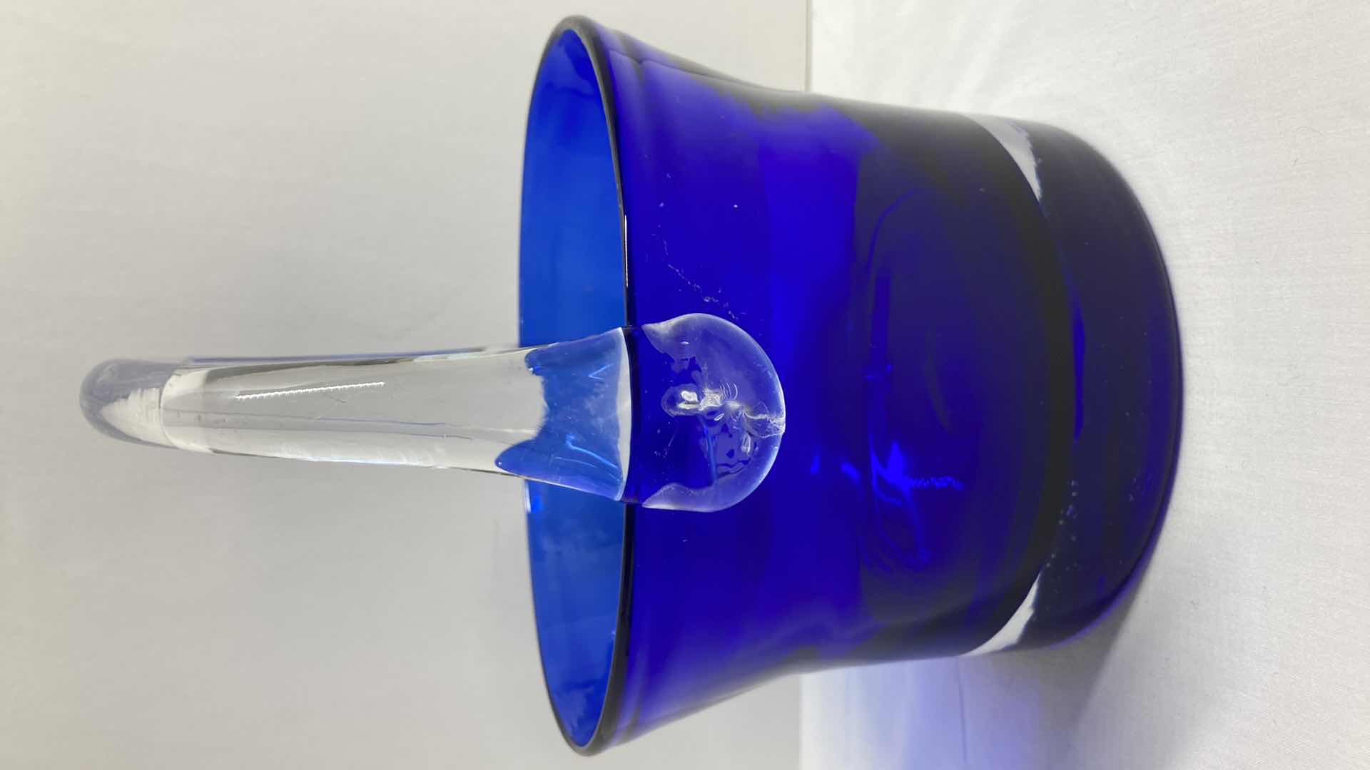 Photo 2 of COBALT BLUE & CLEAR GLASS BUCKET 7” X 6.25” H8.25”