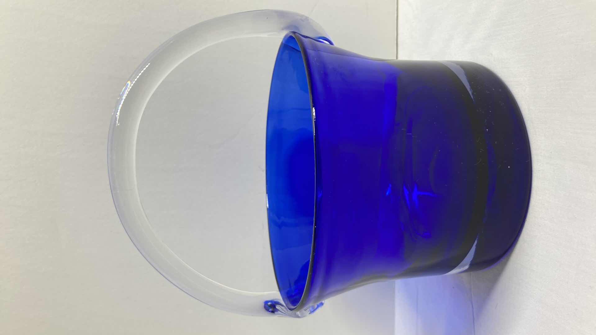 Photo 1 of COBALT BLUE & CLEAR GLASS BUCKET 7” X 6.25” H8.25”