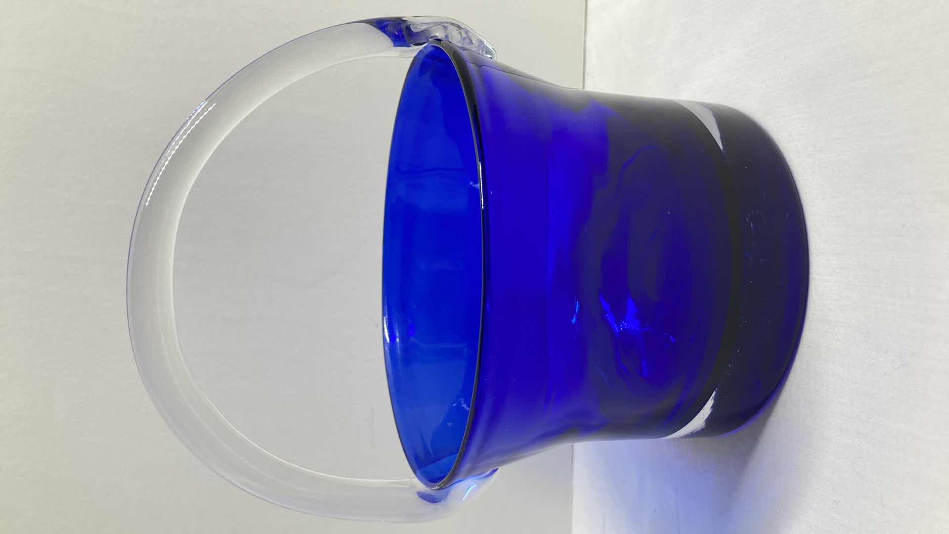 Photo 3 of COBALT BLUE & CLEAR GLASS BUCKET 7” X 6.25” H8.25”