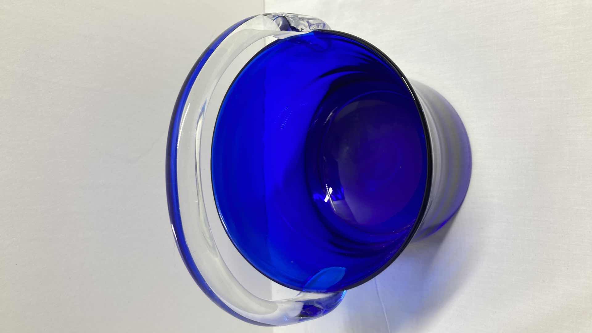 Photo 4 of COBALT BLUE & CLEAR GLASS BUCKET 7” X 6.25” H8.25”