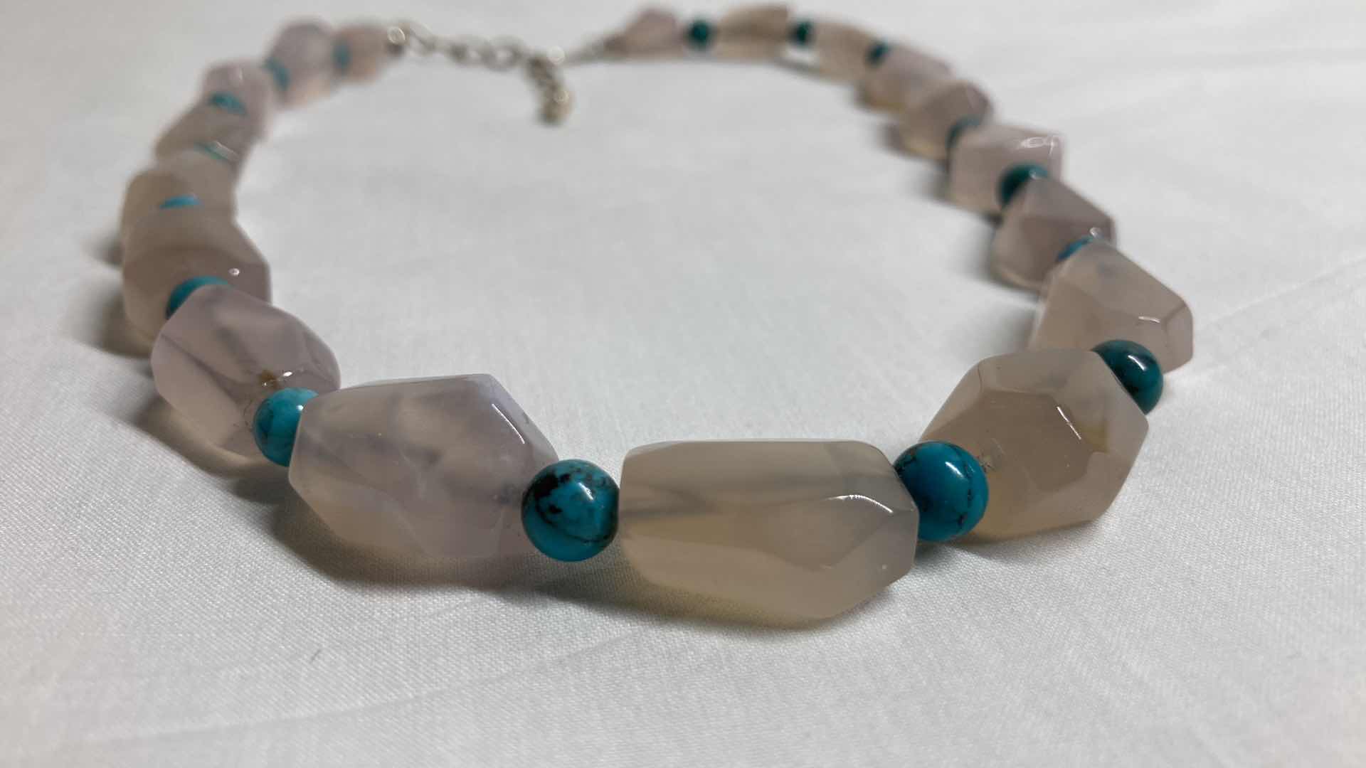 Photo 2 of ROSE QUARTZ & TURQUOISE BEAD NECKLACE 0.5” X 21”