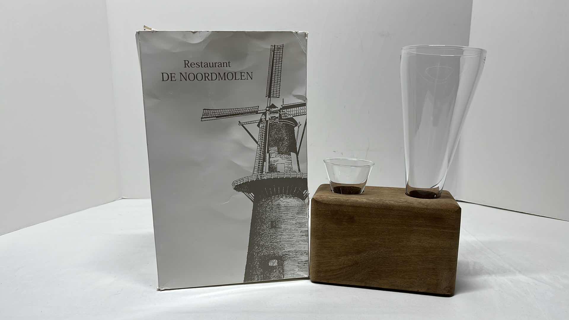 Photo 6 of BEER AND SHOT GLASSES W WOOD HOLDER (RESTAURANT DE NOORDMOLEN)