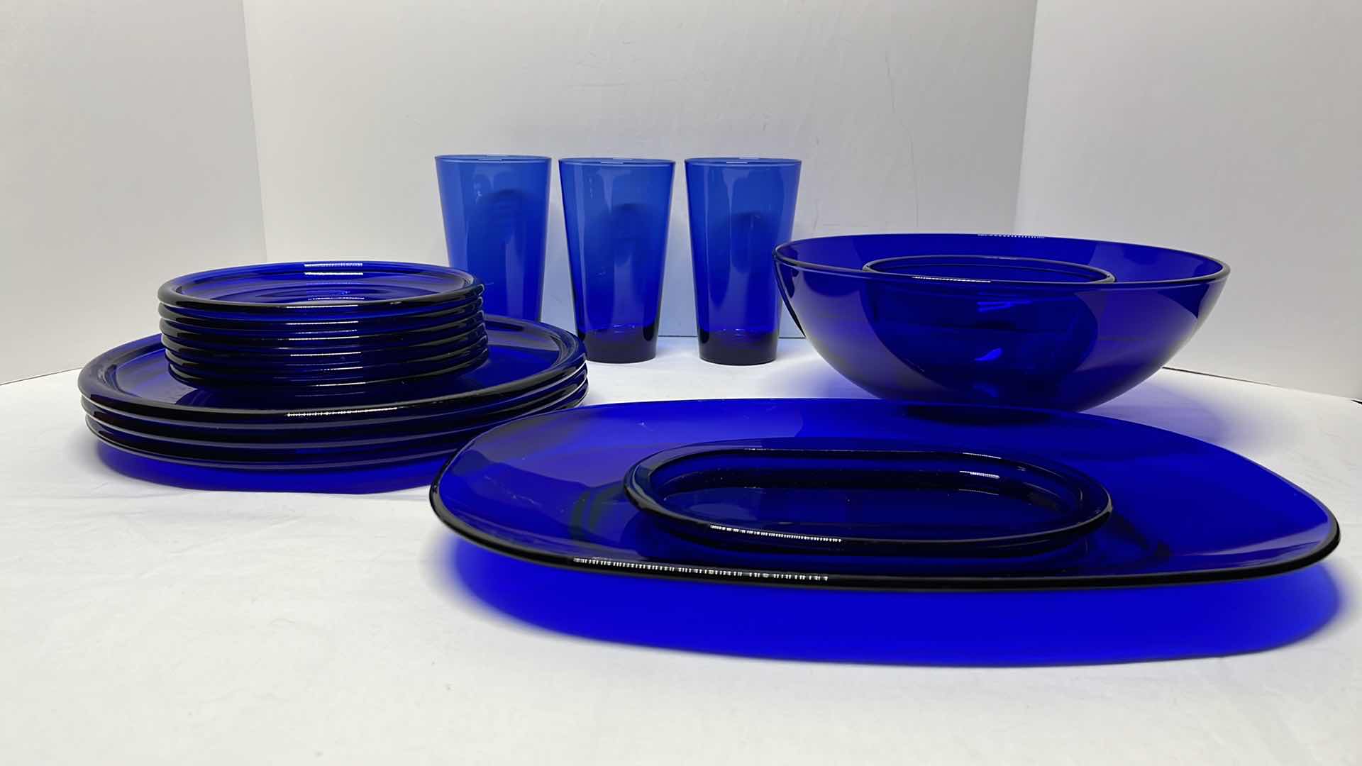 Photo 1 of 16 PC CLEAR COBALT BLUE DISH WARE