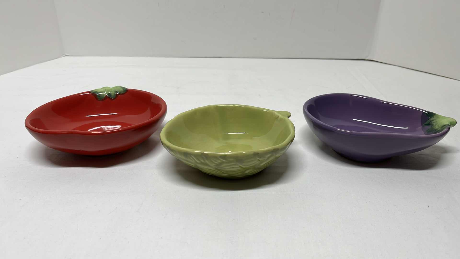 Photo 1 of SHONFELD’S USA INC CERAMIC VEGETABLE DISHES (TOMATO, ARTICHOKE & EGGPLANT)