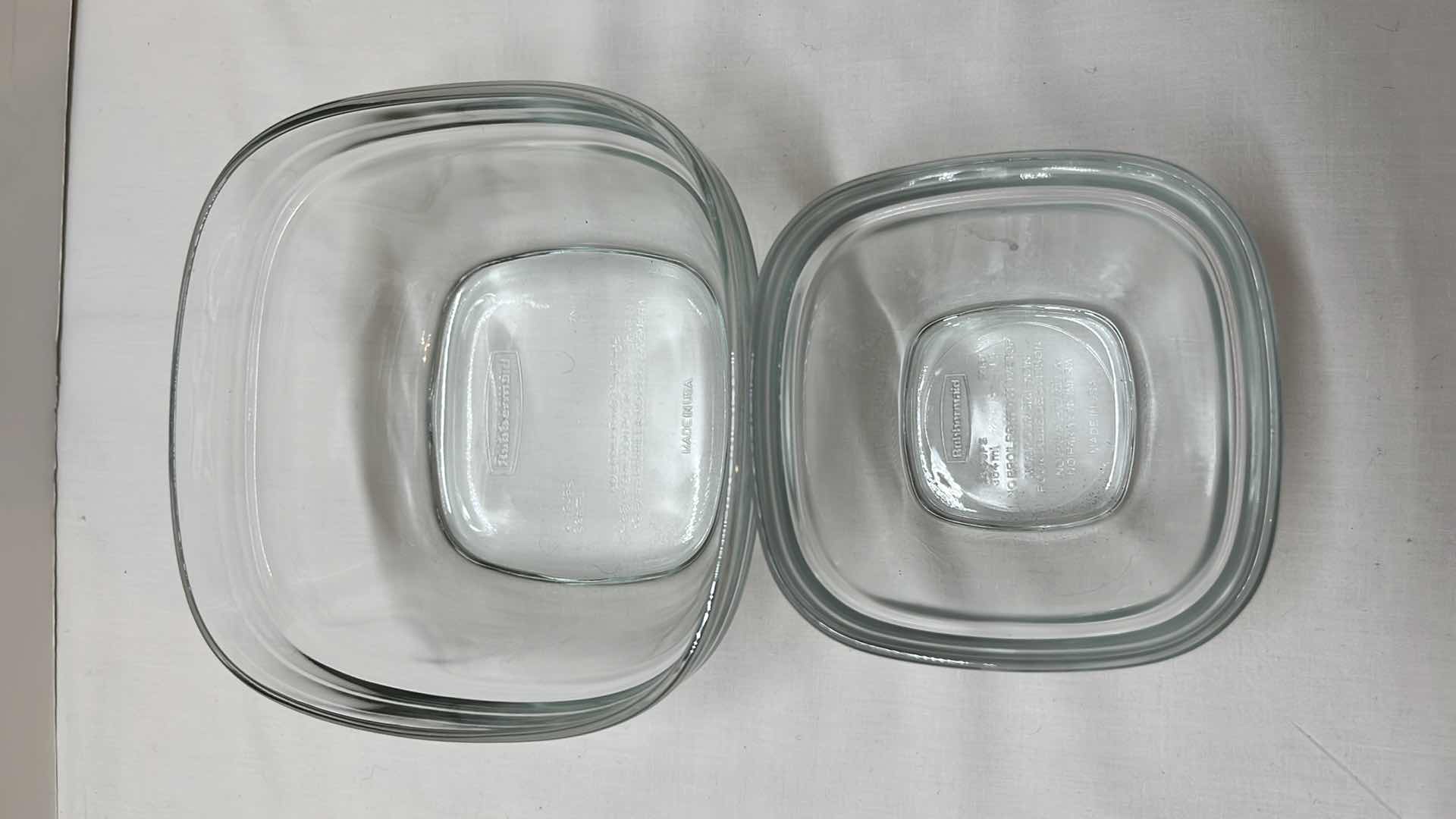 Photo 5 of PYREX GLASS MEASURING CUPS (2), 6 OZ MEASURING BOWLS (3) & RUBBERMAID GLASS SQUARE BOWLS (2)