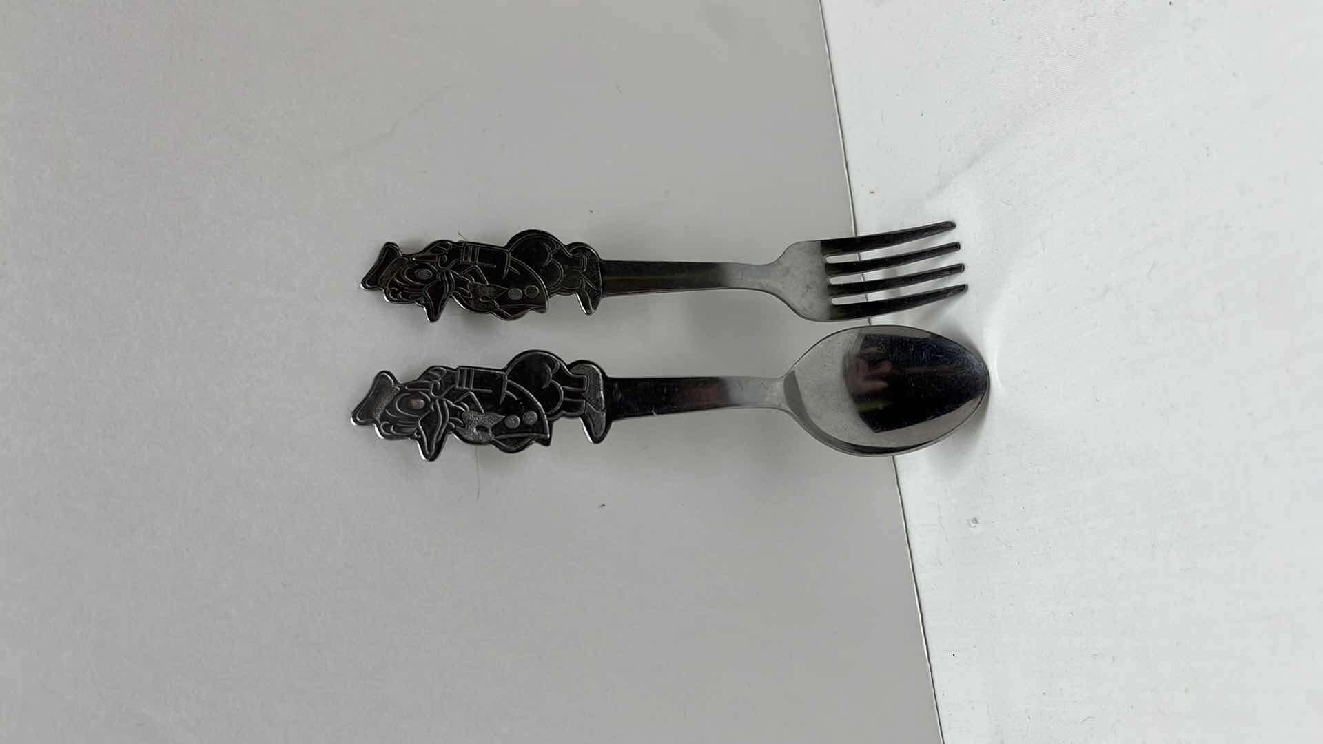 Photo 1 of VINTAGE WALT DISNEY PROD STAINLESS DONALD DUCK FORK & SPOON BY BONNY, JAPAN, 5”