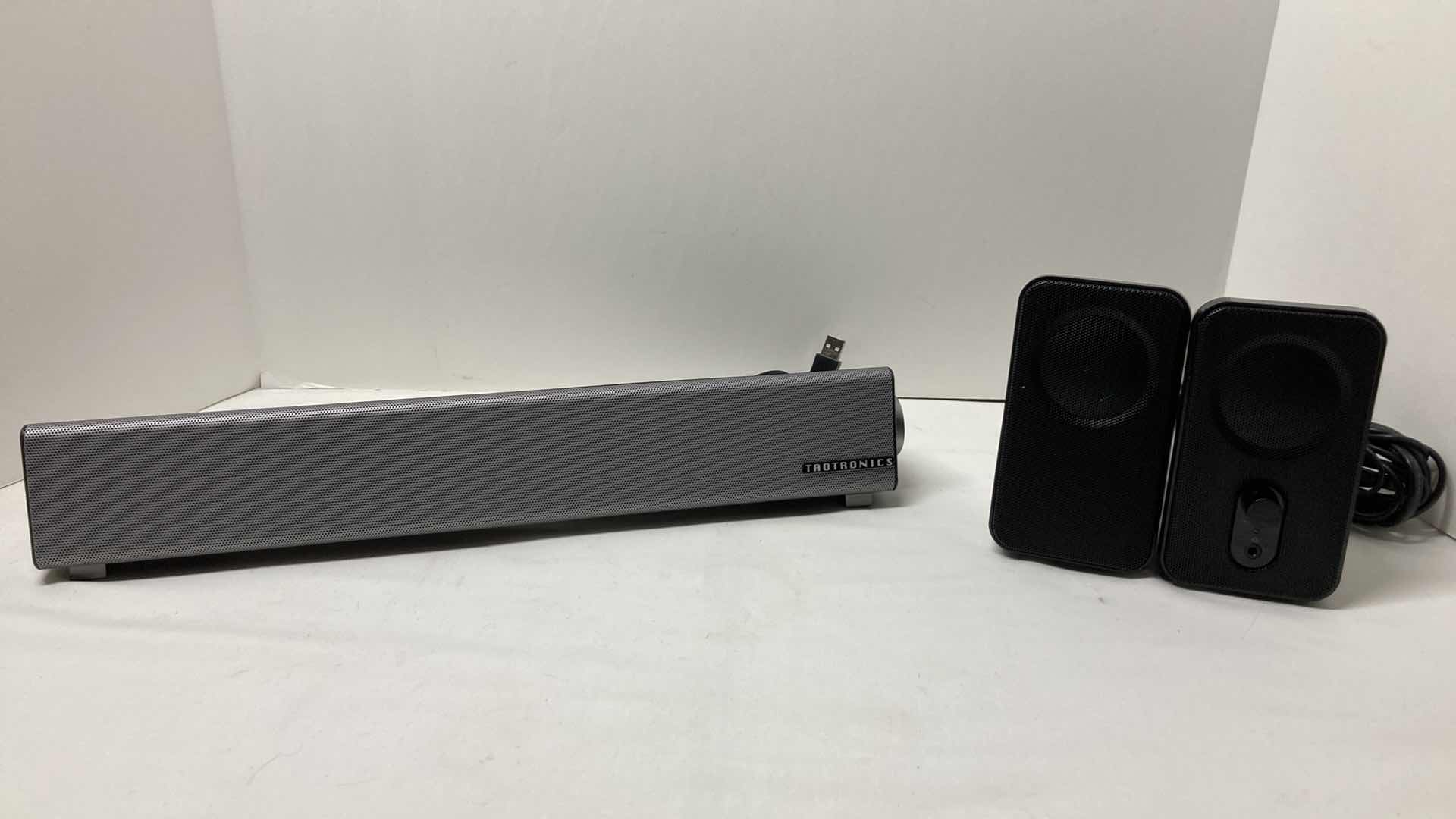 Photo 1 of TAO TRONICS PC WIRED SOUND BAR MODEL TTSK018 & AMAZON BASICS PC SPEAKERS MODEL V216US