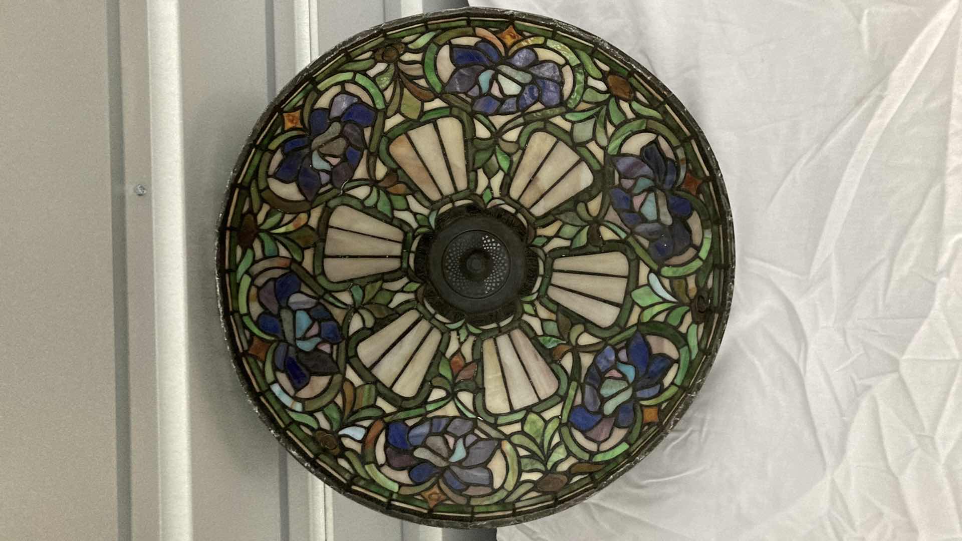 Photo 3 of FLORAL MULTI COLORED STAIN GLASS LAMP SHADE 18” X 9”