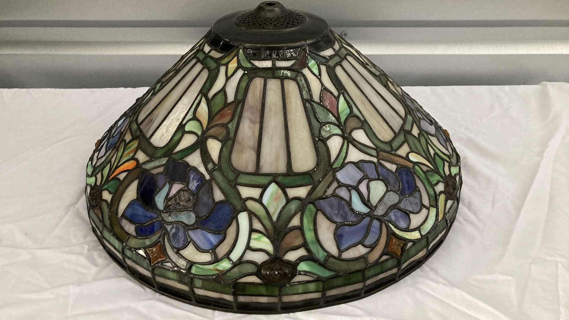 Photo 2 of FLORAL MULTI COLORED STAIN GLASS LAMP SHADE 18” X 9”