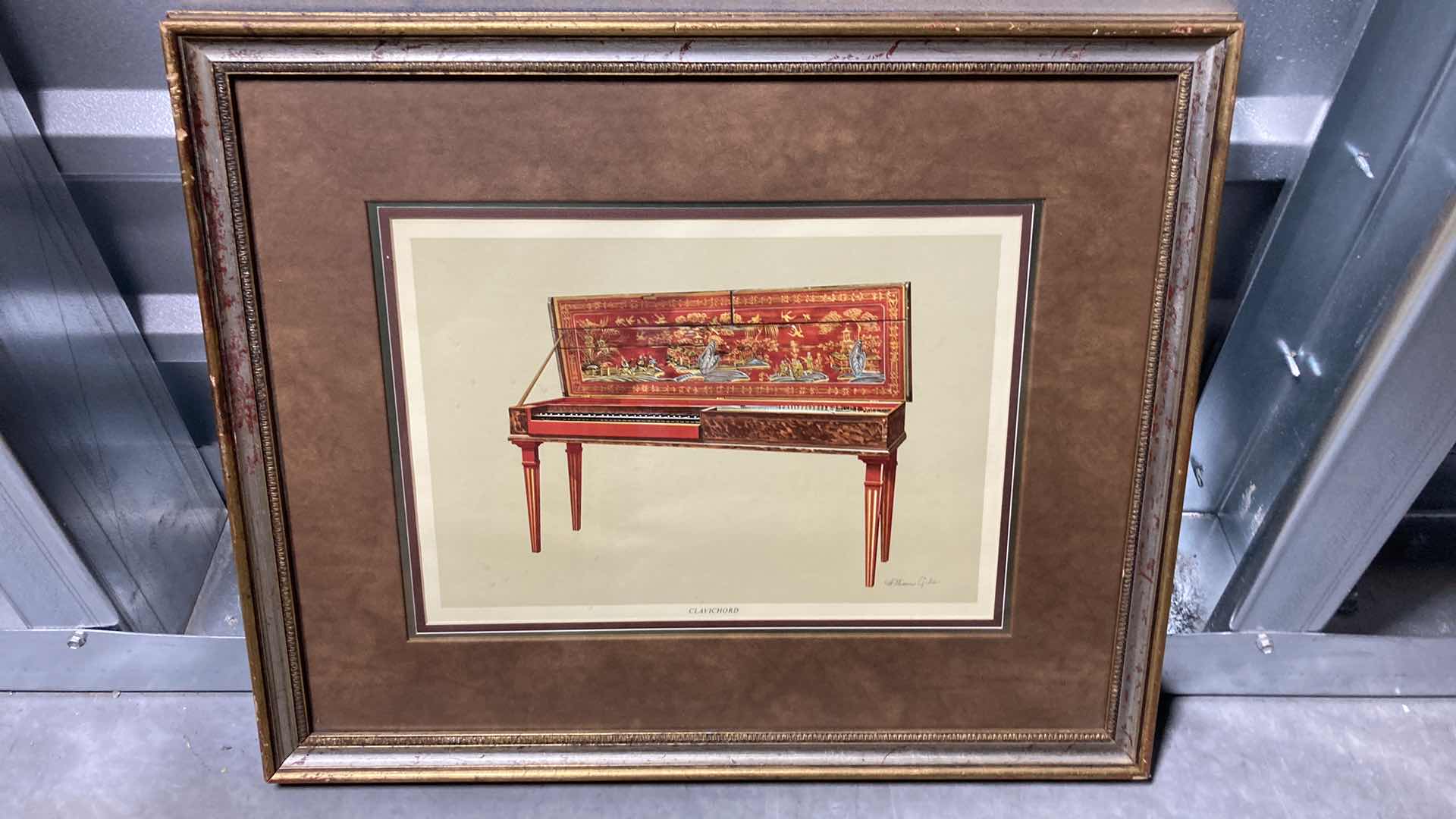 Photo 1 of CLAVICHORD FRAMED ARTWORK SIGNED BY ARTIST 21.25” X 18.25”