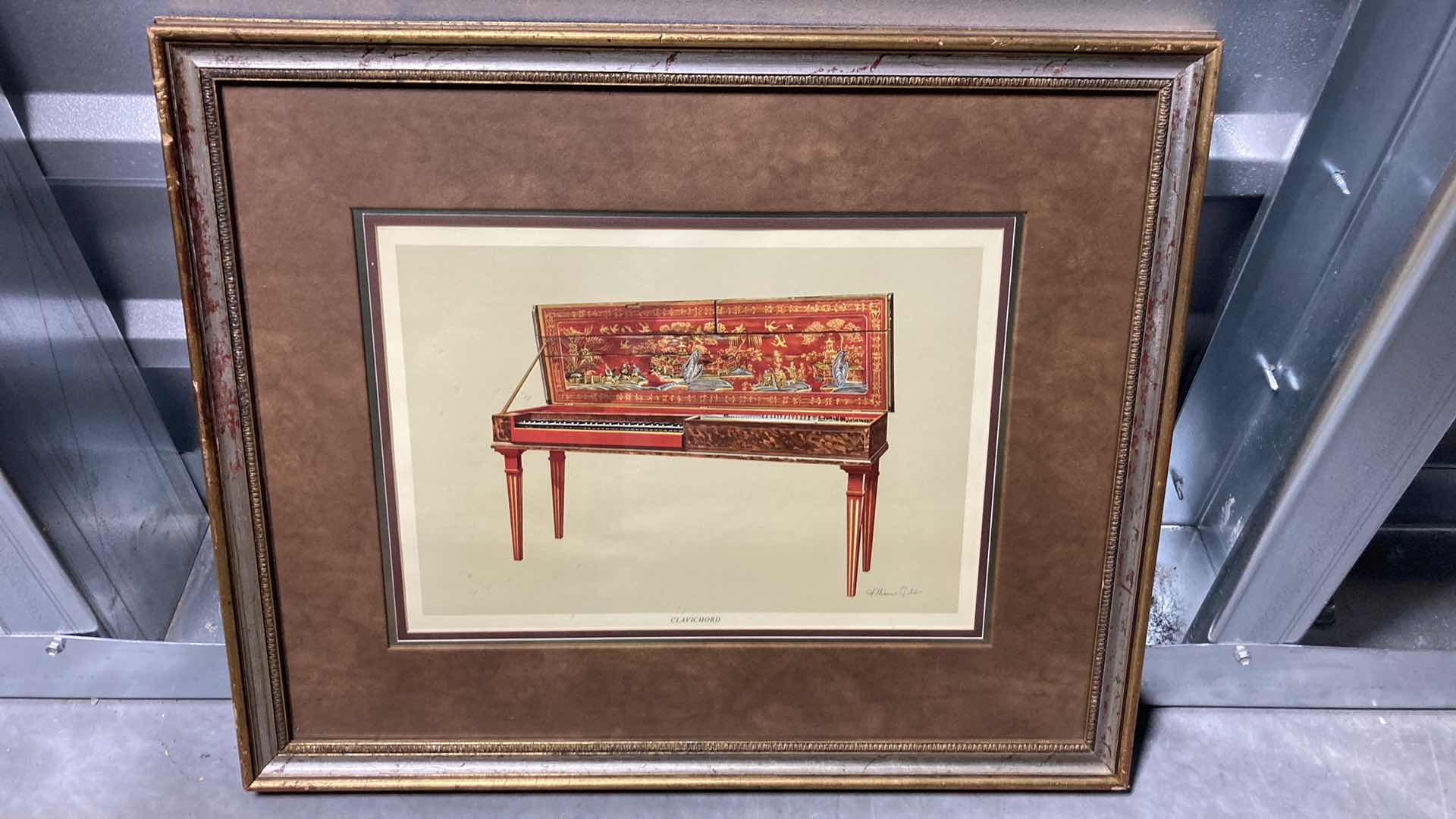 Photo 2 of CLAVICHORD FRAMED ARTWORK SIGNED BY ARTIST 21.25” X 18.25”