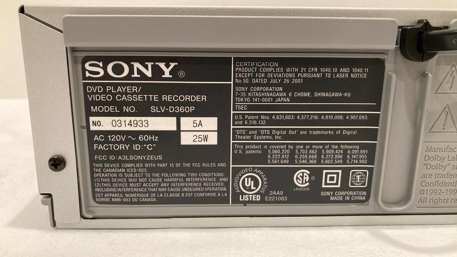 Photo 6 of SONY DVD & VCR COMBO MODEL SLV-D360P W REMOTE