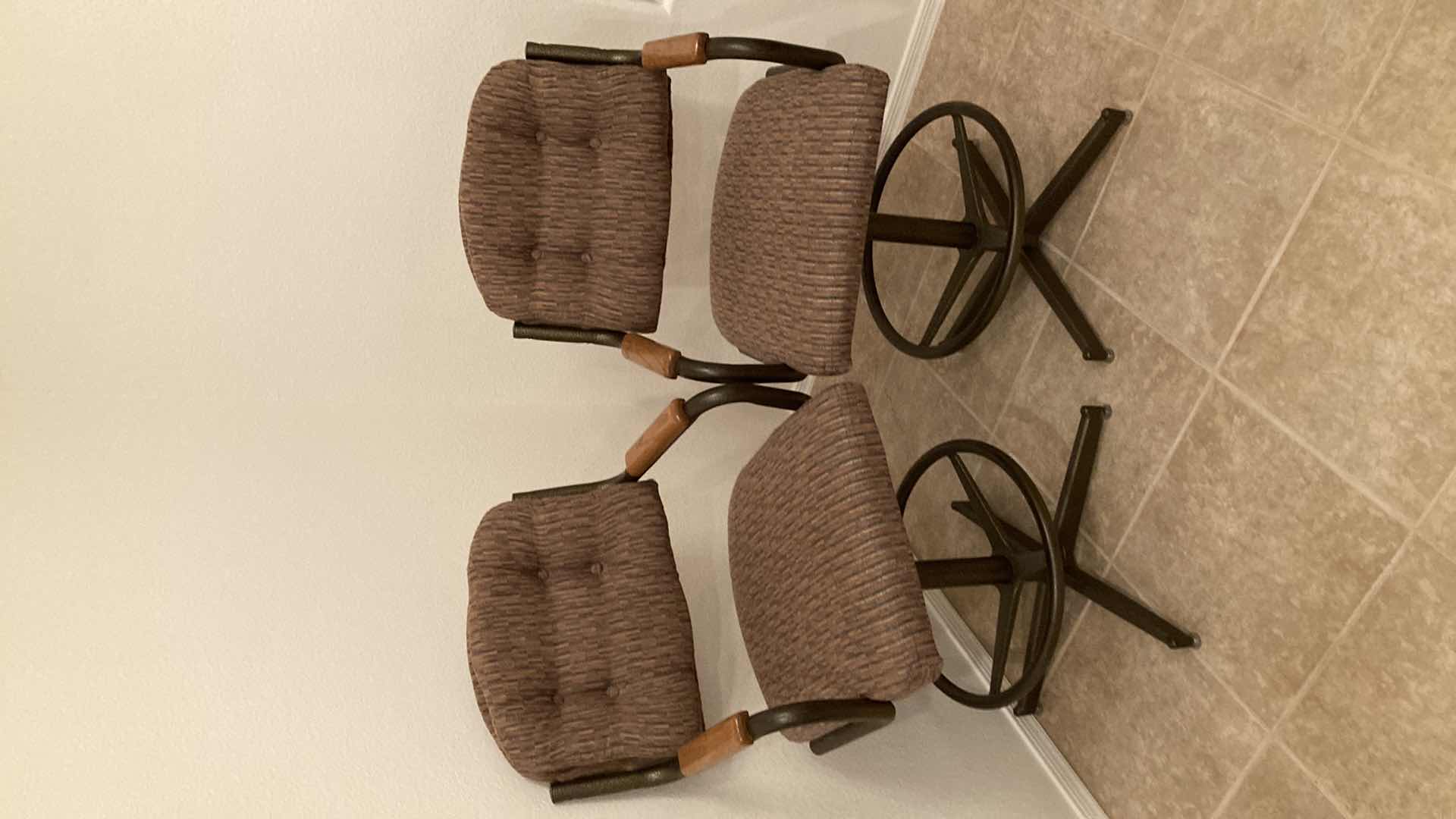 Photo 1 of CHROMCRAFT COCOA CHATEAU UPHOLSTERED STOOLS (2) 21.5” X 23” H43”