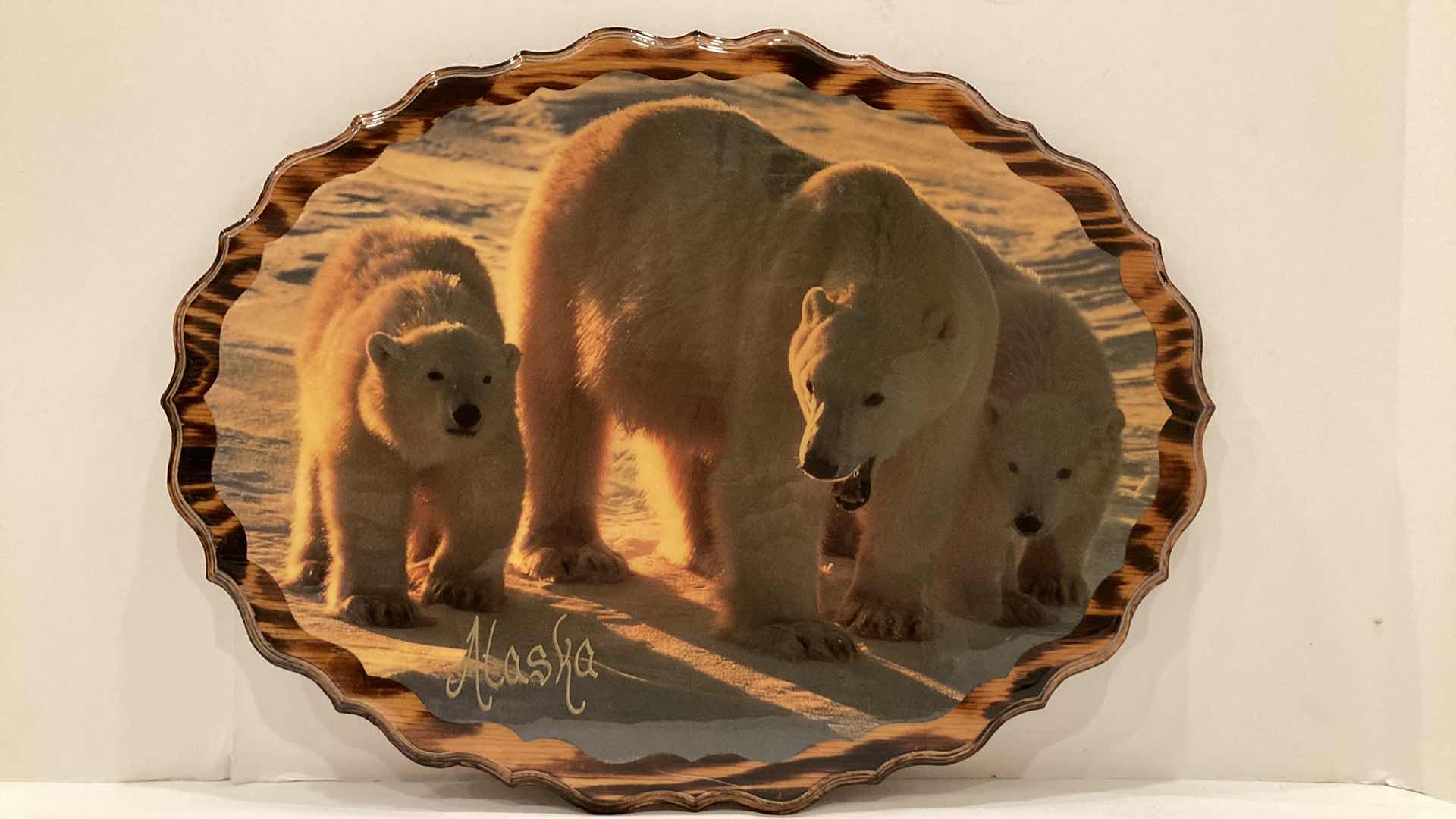 Photo 1 of ALASKAN POLAR BEAR & CUBS WOOD ART WORK 21” X 16”