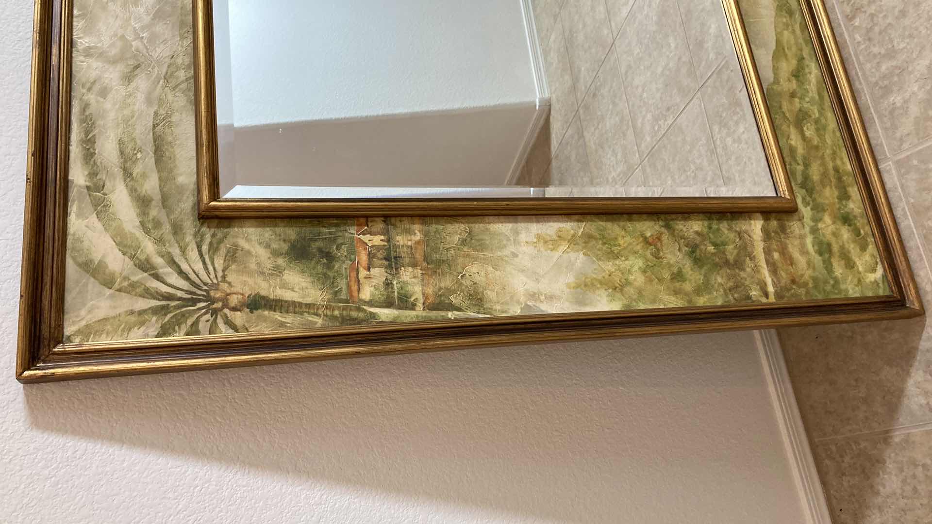 Photo 2 of GOYA PALM PAINTED FRAMED MIRROR 39” X 47.5”