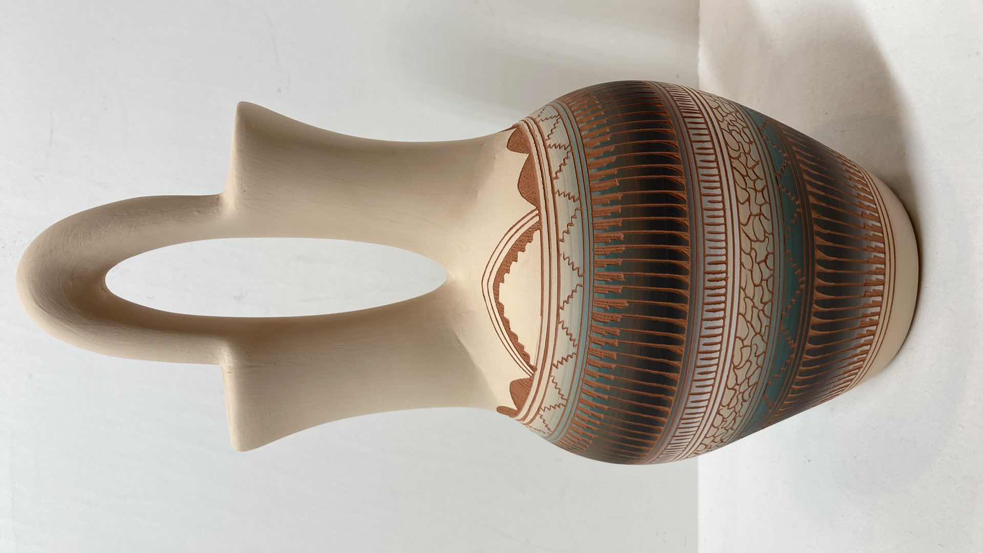 Photo 3 of NAVAJO WEDDING VASE POTTERY BY MICHAEL CHARLIE 6” X 6” H14”