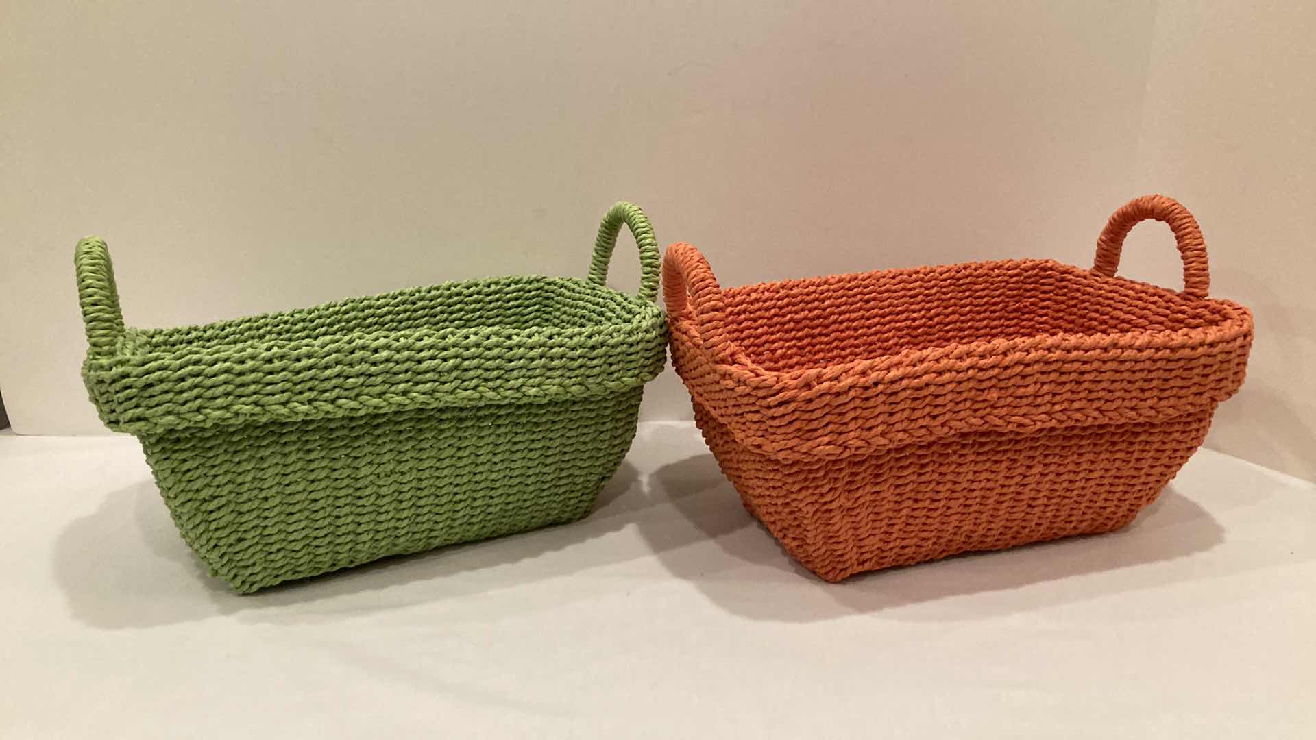 Photo 1 of WOVEN CLOTH GREEN & PINK BASKETS (2) 13” X 10” H6”
