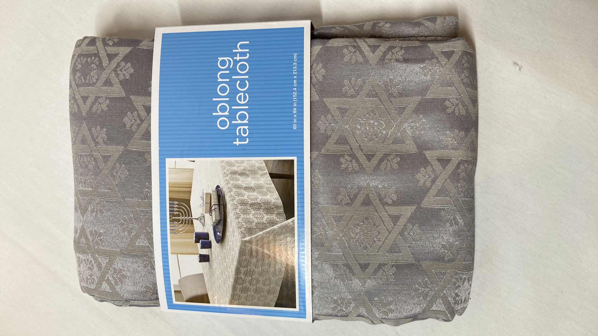 Photo 2 of NEW TARGET BRAND STAR OF DAVID GRAY OBLONG TABLE CLOTH (3) 60” X 80”