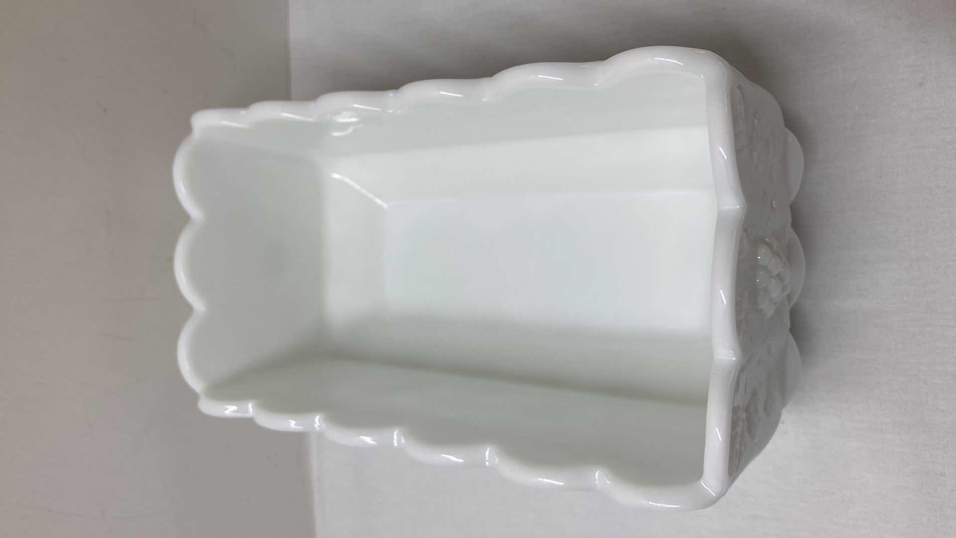 Photo 4 of WESTMORELAND MILK GLASS GRAPEVINE NAPKIN HOLD & HOBNAIL CANDY DISH W GRAPEVINE PEDESTAL SERVING BOWL