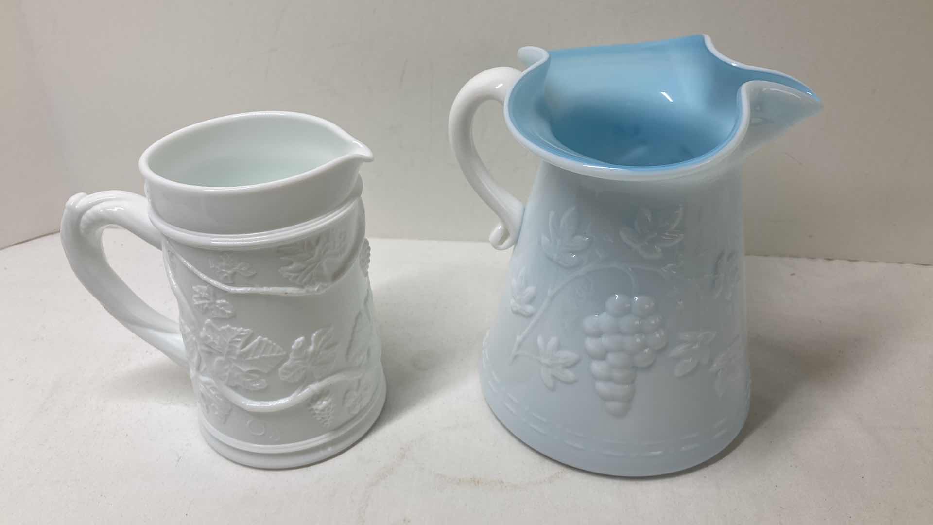 Photo 7 of MILK GLASS GRAPEVINE TEA CUP SET (4) MILK GLASS COOKIE JAR & SERVING DISHES- VARIOUS DESIGNS (4)