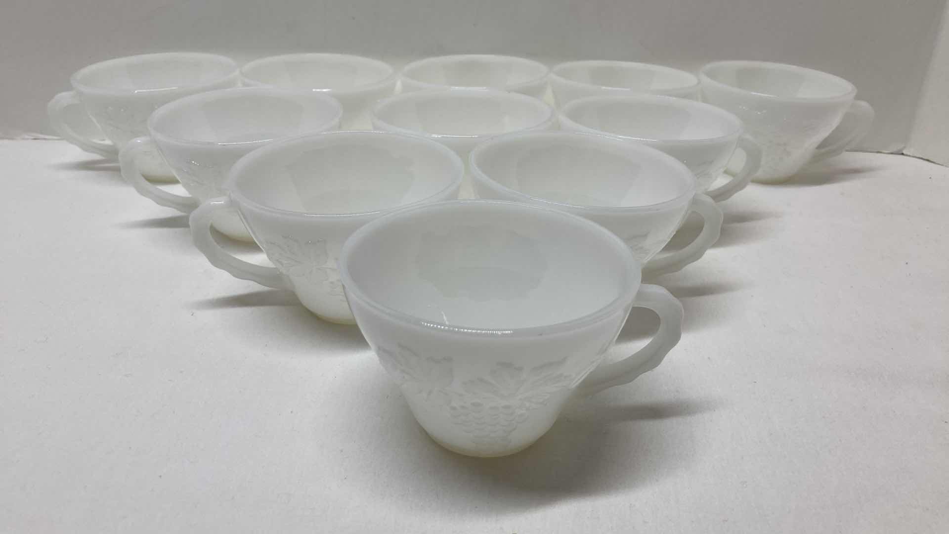 Photo 1 of MILK GLASS GRAPE VINE TEA CUP SET (11)