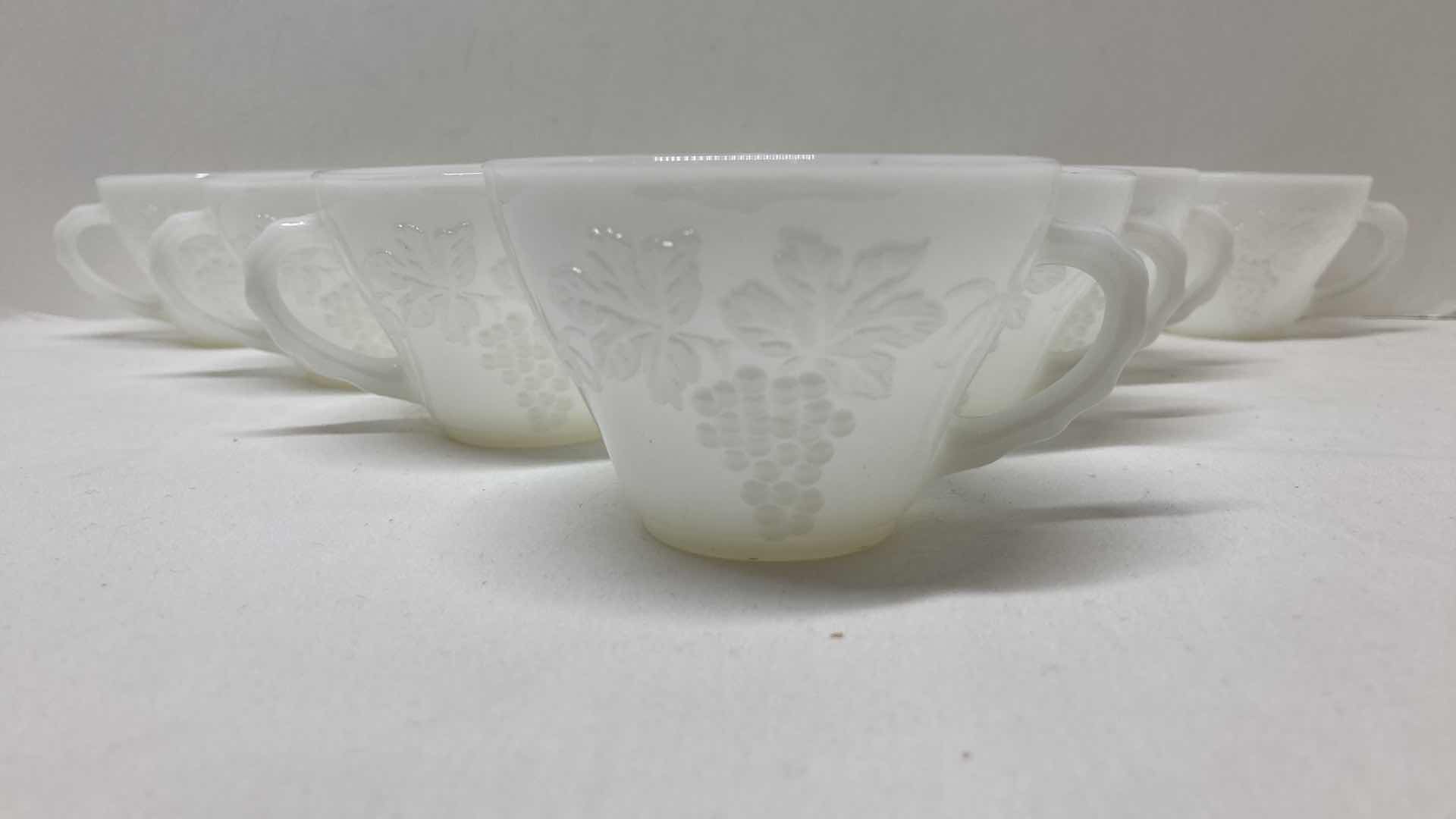 Photo 2 of MILK GLASS GRAPE VINE TEA CUP SET (11)