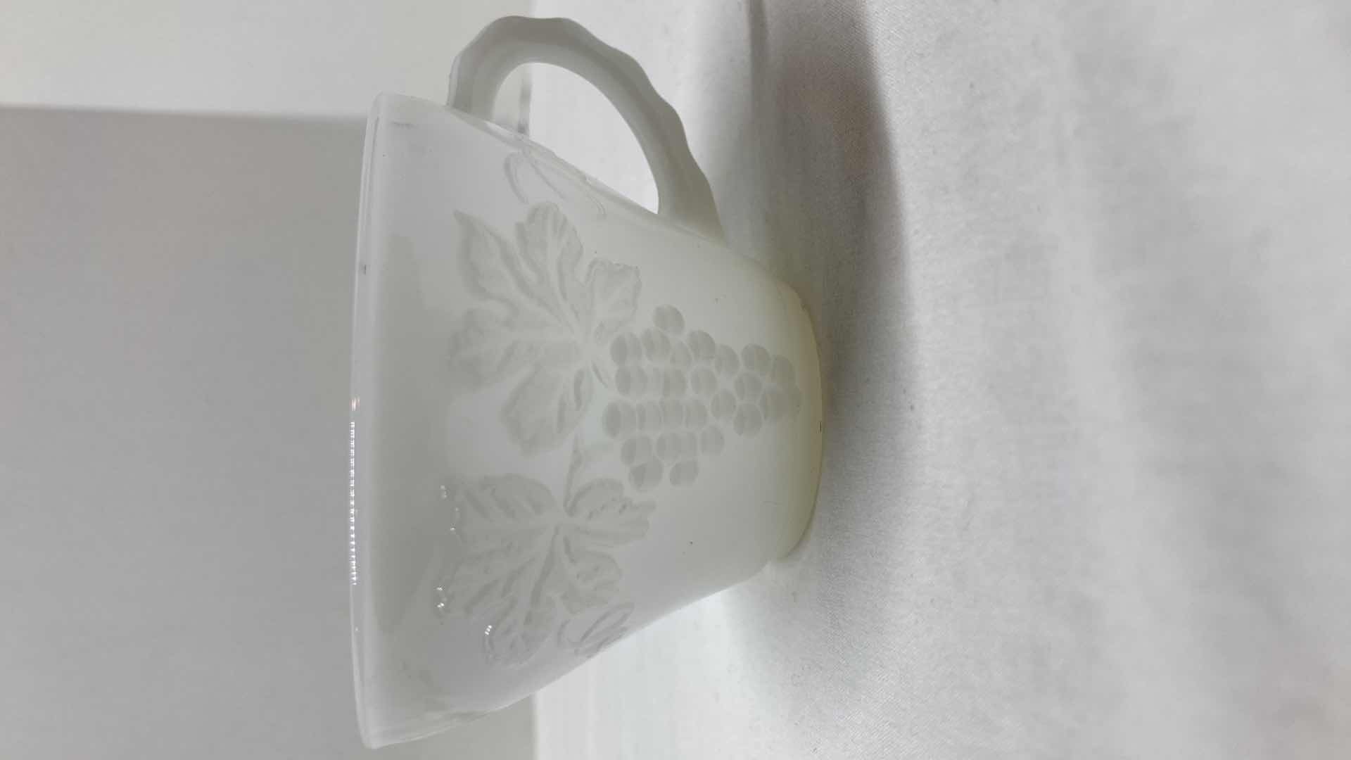 Photo 3 of MILK GLASS GRAPE VINE TEA CUP SET (11)