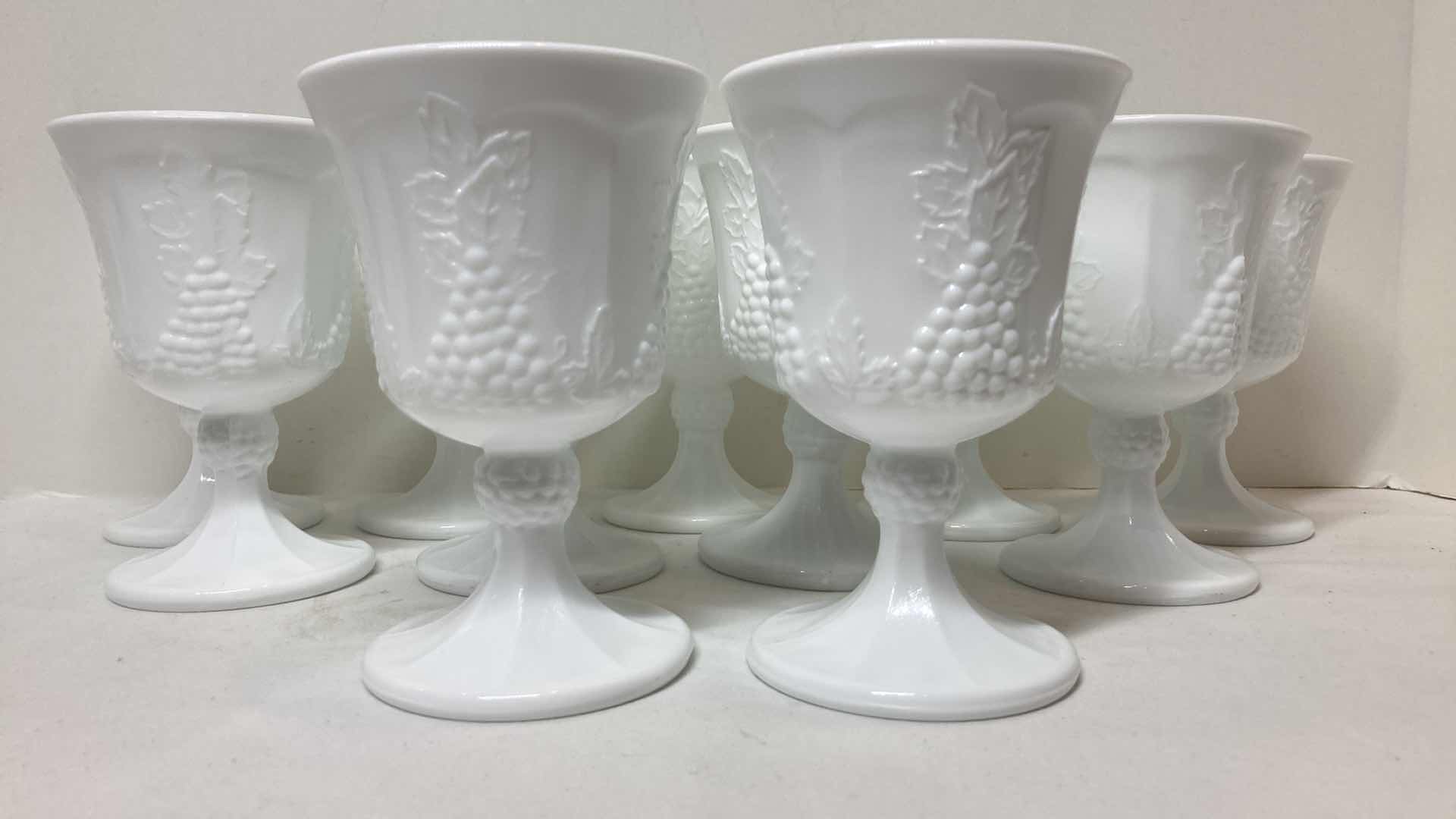 Photo 2 of MILK GLASS GRAPE VINE GOBLET SET (11)