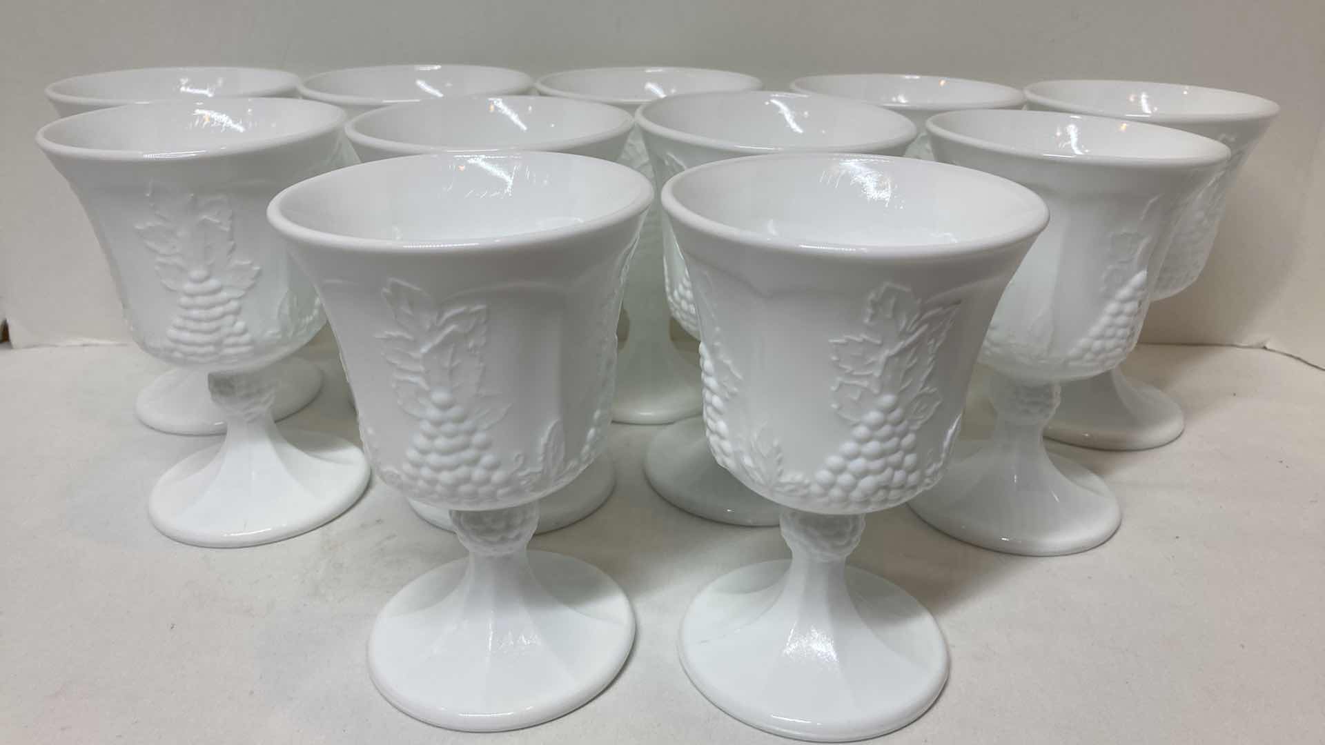 Photo 1 of MILK GLASS GRAPE VINE GOBLET SET (11)