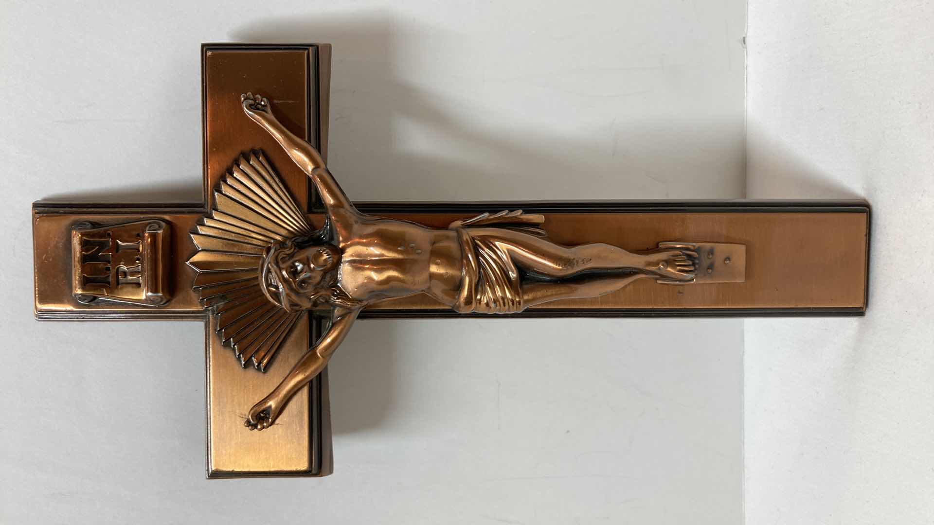 Photo 1 of CRUCIFIED JESUS COPPER FINISH METAL CROSS 6” X 11”