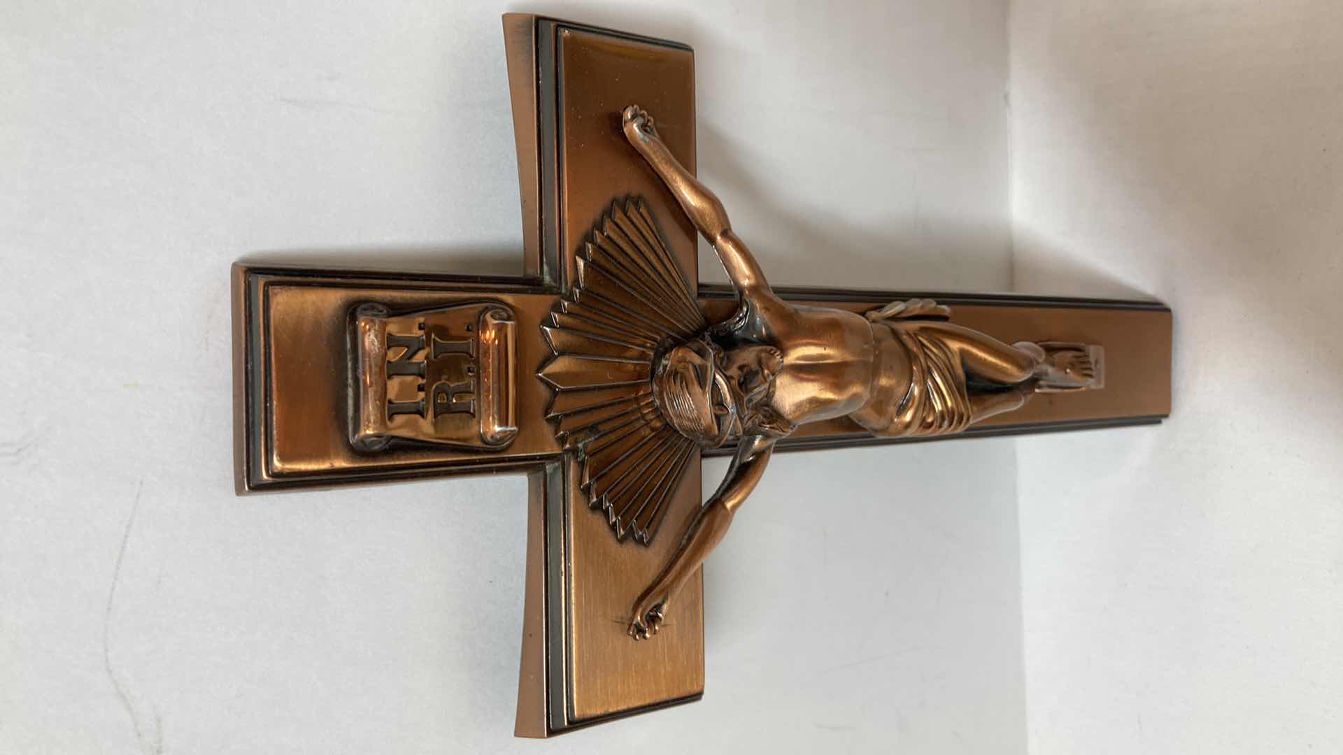 Photo 2 of CRUCIFIED JESUS COPPER FINISH METAL CROSS 6” X 11”