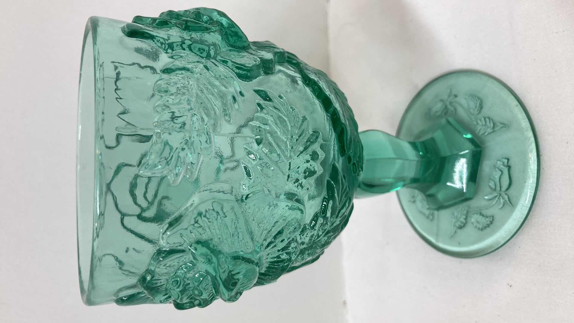Photo 5 of WILD ROSES GREEN GLASS GOBLETS (7)