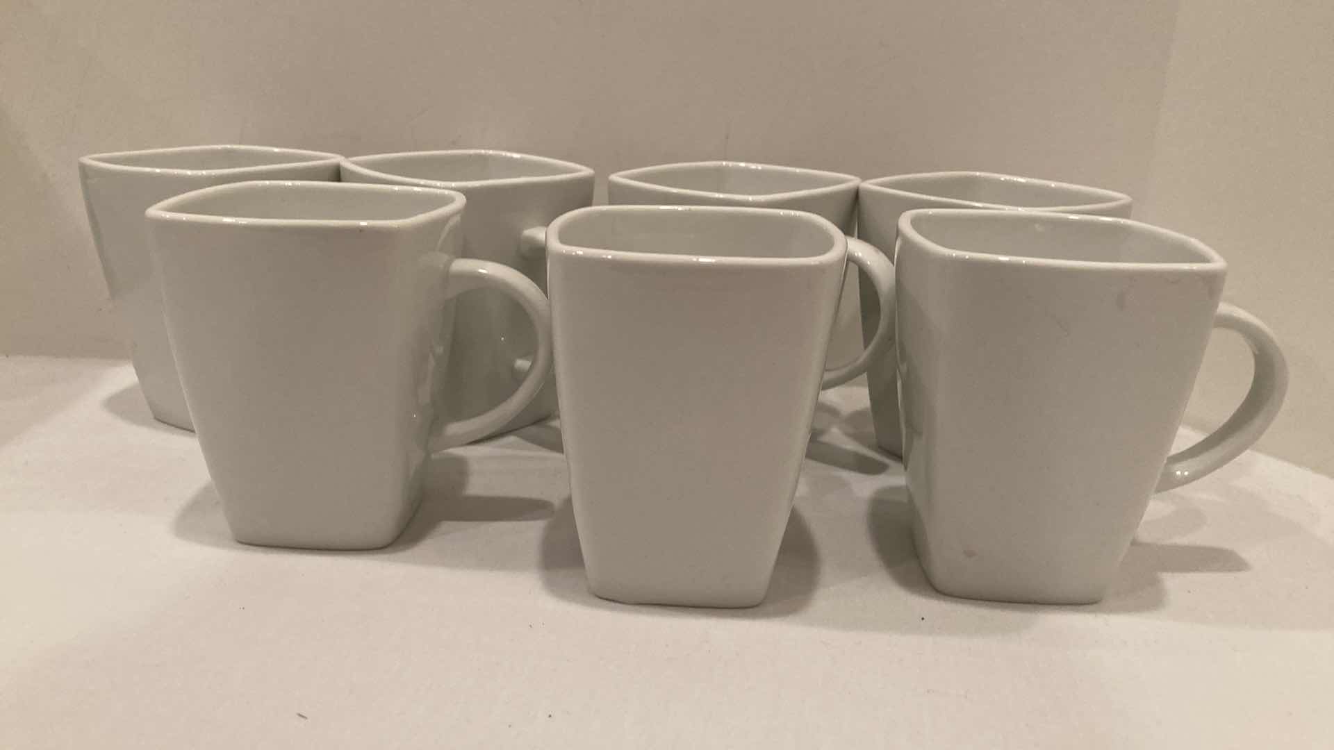 Photo 3 of SQUARED WHITE BOWL & MUG DISH SET (15) W UTENSIL CADDY