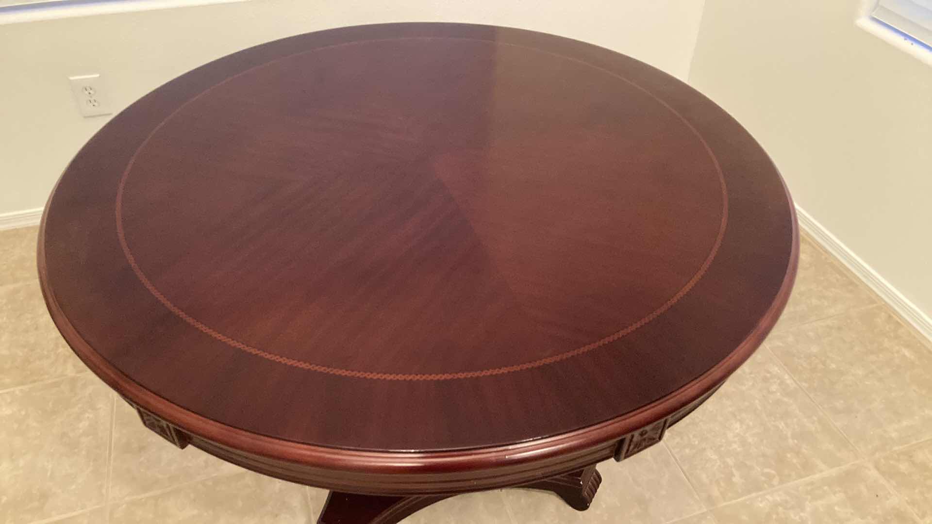 Photo 3 of MID-CENTURY CHERRYWOOD FINISH WOOD DINING TABLE 47” X 30” W CHAIRS (4) 19” X 17.5” H38”