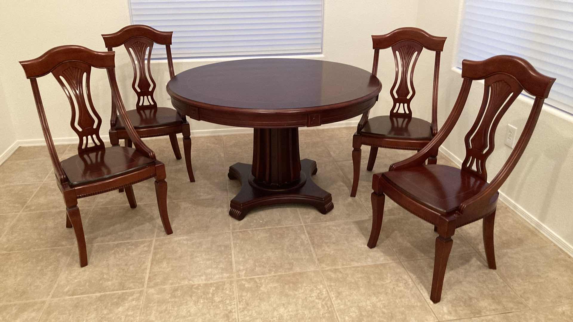 Photo 1 of MID-CENTURY CHERRYWOOD FINISH WOOD DINING TABLE 47” X 30” W CHAIRS (4) 19” X 17.5” H38”