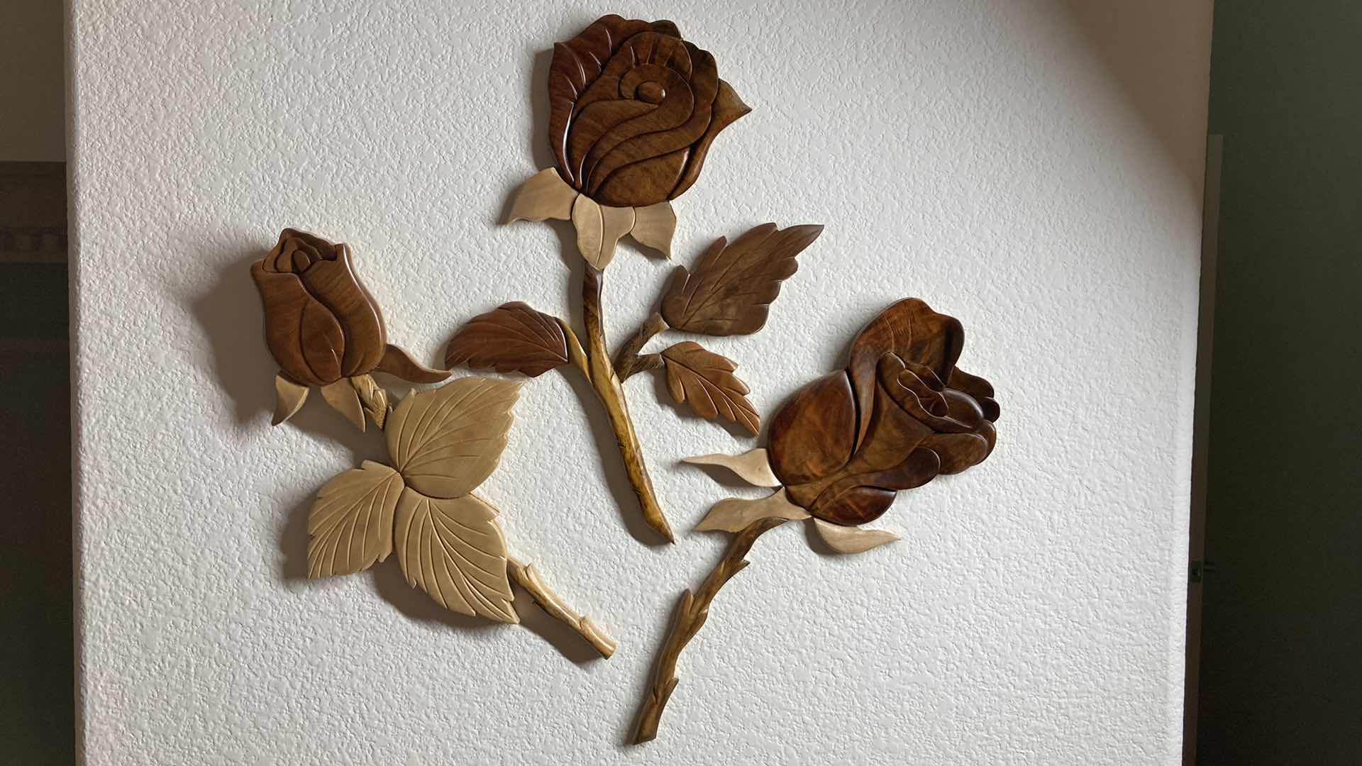 Photo 1 of CARVED WOODEN ROSES WALL ART 11” X 15”