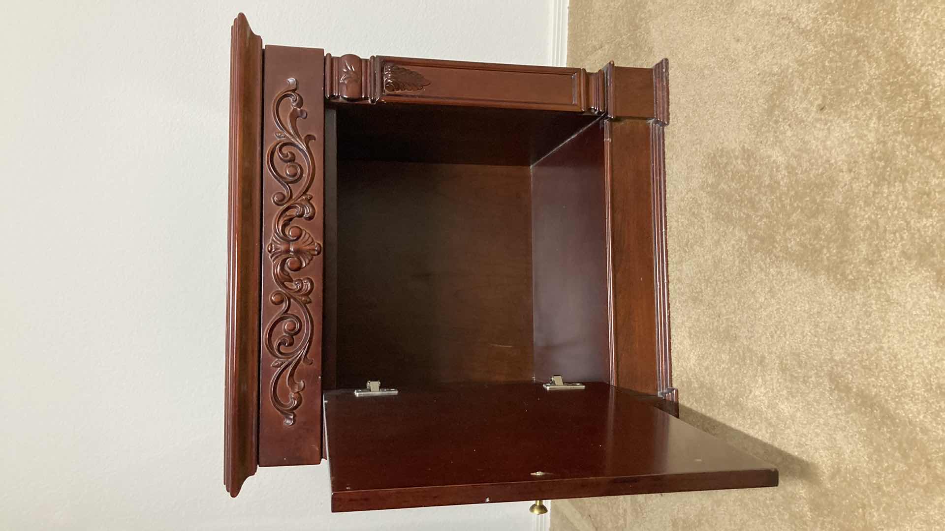 Photo 6 of ORNATE CARVED CHERRYWOOD FINISH NIGHTSTAND 27” X 19” H26.5”