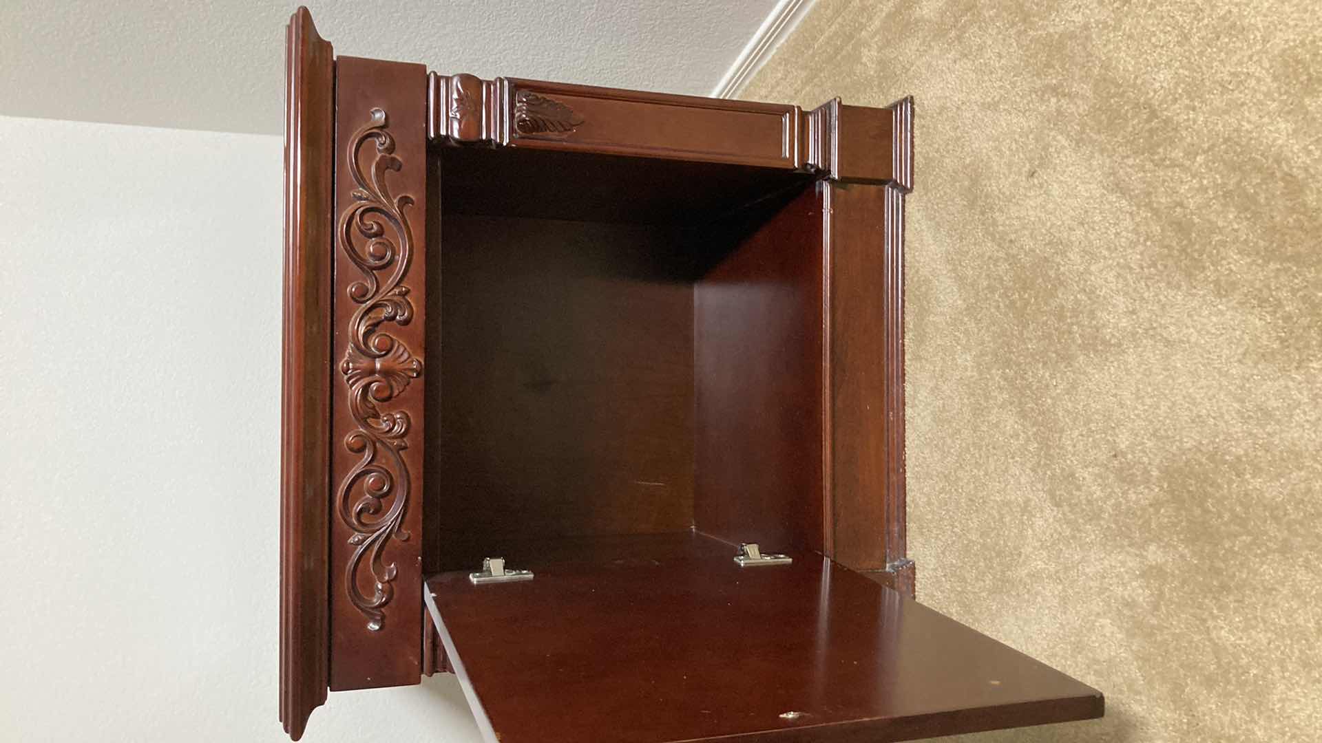 Photo 6 of ORNATE CARVED CHERRYWOOD FINISH NIGHTSTAND 27” X 19” H26.5”