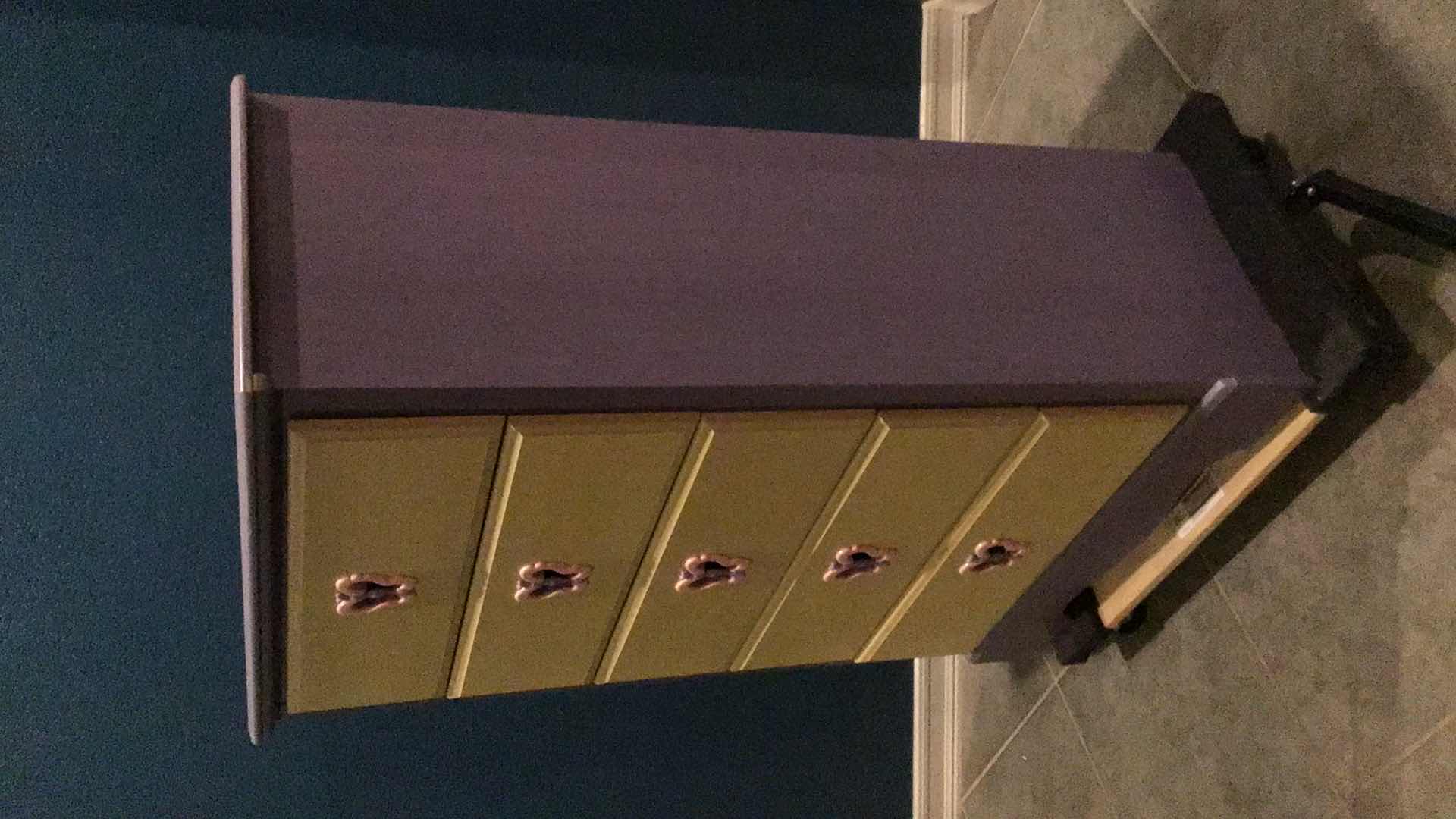 Photo 2 of SANDBERG FURNITURE PURPLE AND YELLOW BUTTERFLY DRESSER 5 DRAWERS 30” X 16” H48”