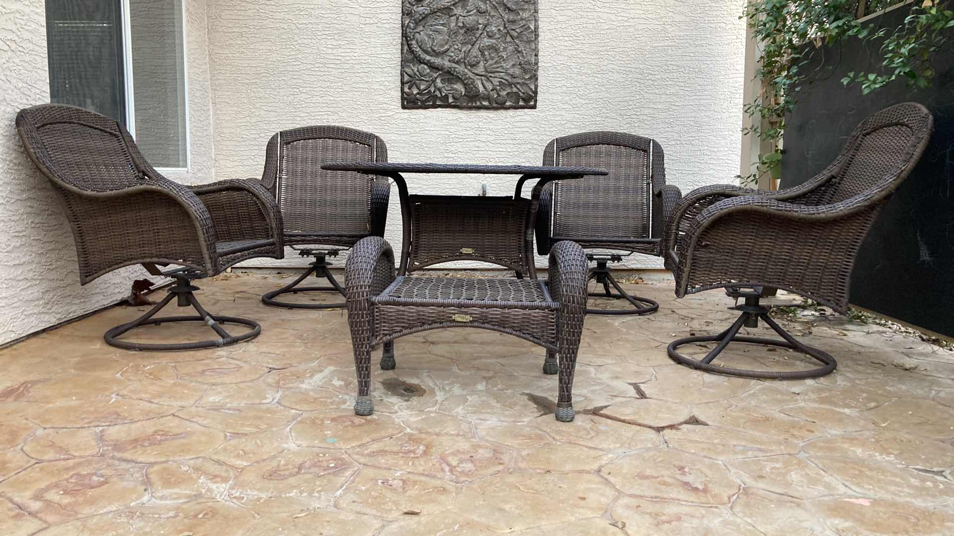 Photo 2 of BETTER HOMES BRUSHED BRONZE WOVEN PATIO TABLE 48” X 28” & CHAIRS 30” X 29” H38” (4) W OTTOMAN