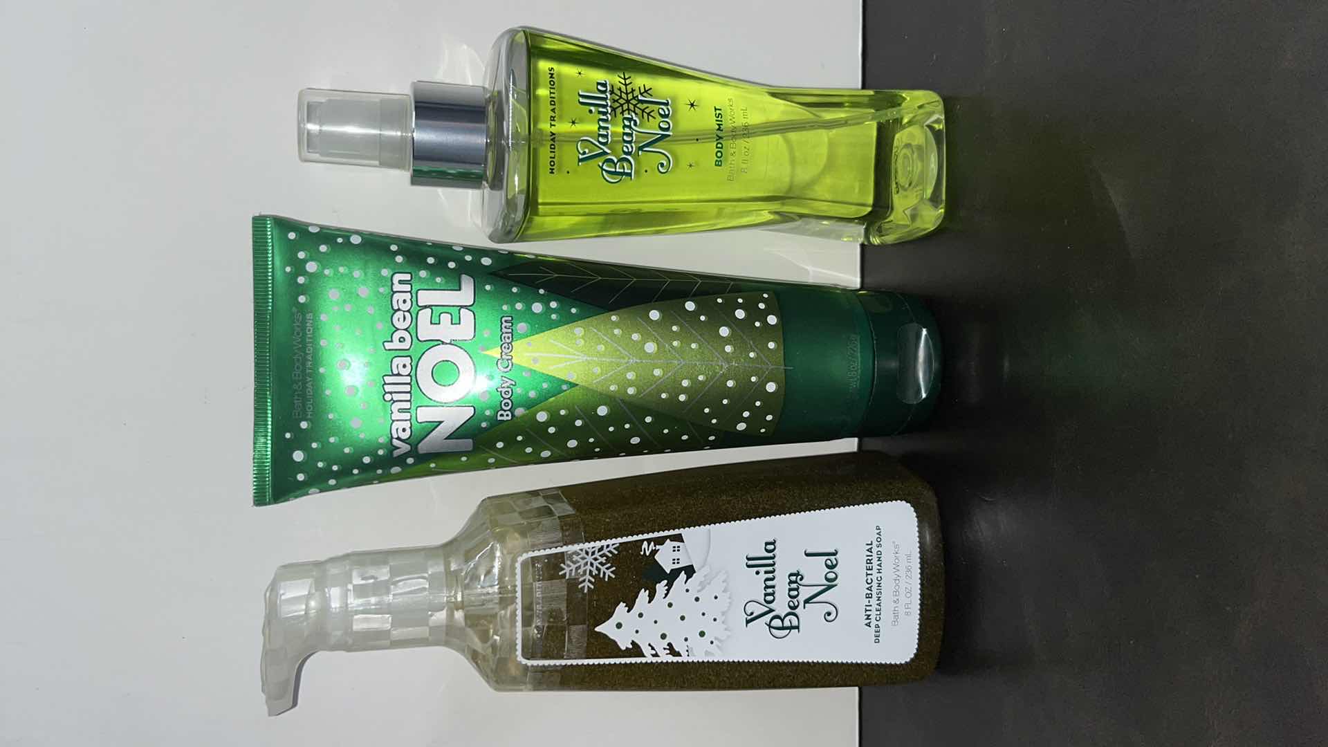 Photo 1 of NEW BATH & BODY WORKS VANILLA BEAN NOEL ANTI-BACTERIAL DEEP CLEANSING HAND SOAP, BODY CREAM & BODY MIST